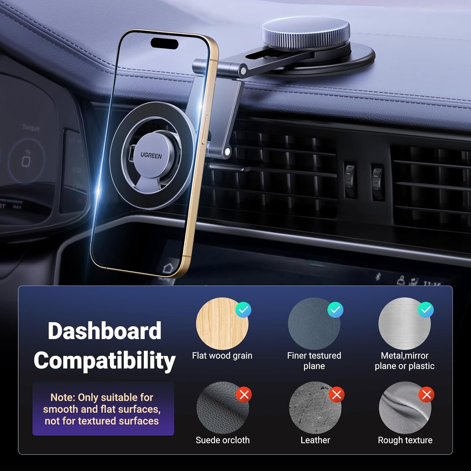 Detalle 2 de UGREEN Car Phone Holder 360° Magnet