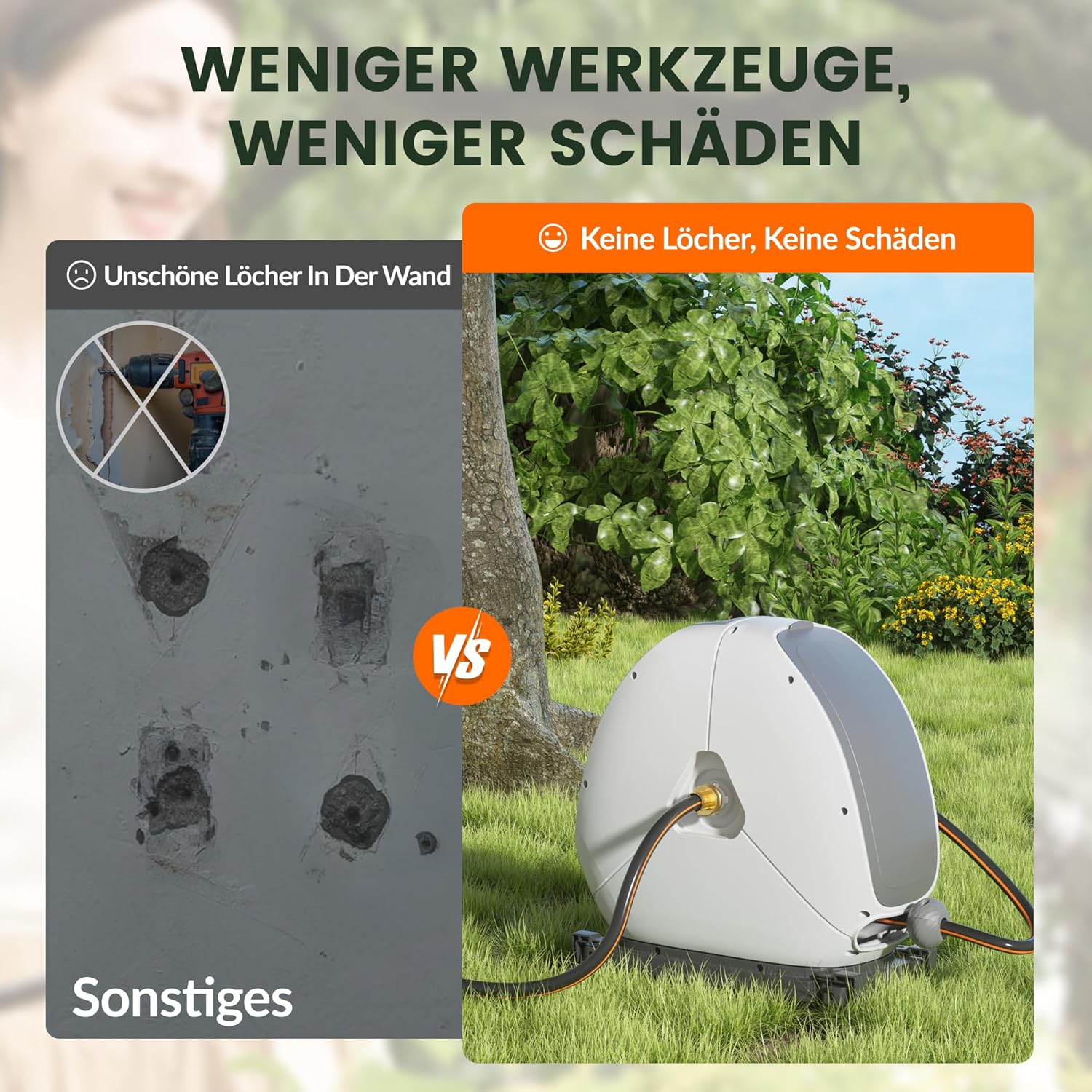 Detalle de Giraffe Tools Ausziehbare Schlauchtrommel mit 30 m – Bodentrommel, 360° Drehsockel und 7-Funktions-Düse