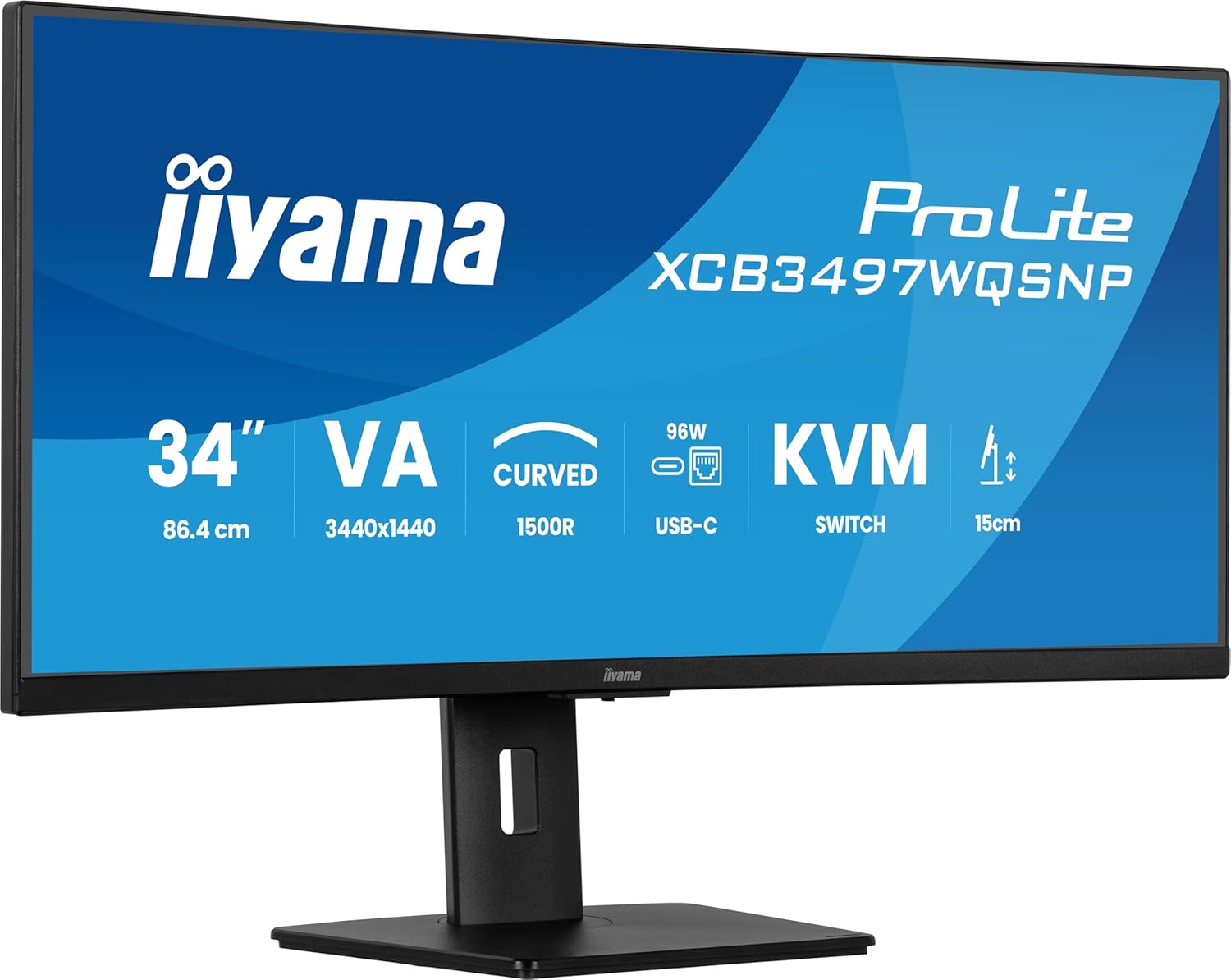Thumbnail 1 de iiyama ProLite XCB3497WQSNP-B1 : écran VA incurvé 34” UWQHD 120 Hz avec station USB-C (dock 95 W)