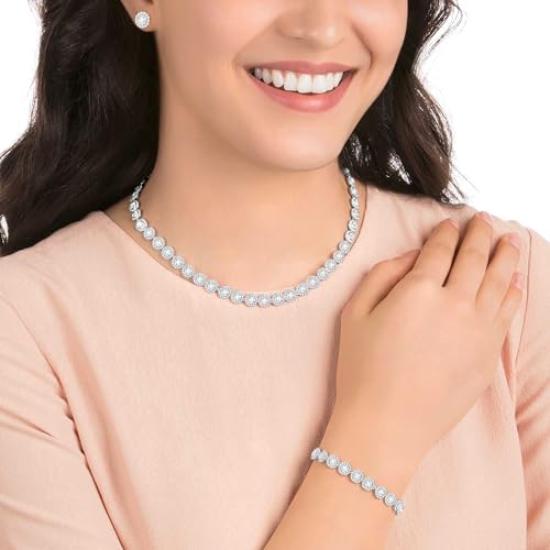 Thumbnail 9 de Swarovski Set Angelic: bracciale e collana in cristallo bianco, taglio round, placcatura rodio