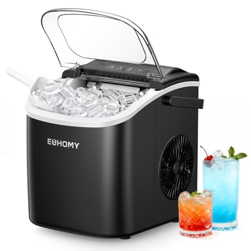 Detalle de EUHOMY Countertop Ice Maker Machine with Handle (Black) – 26lbs/24H, Bullet Ice in 6 Minutes
