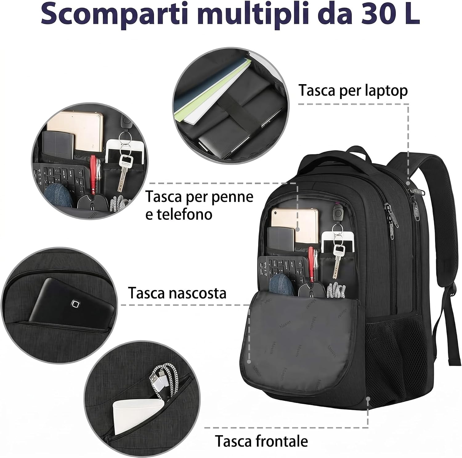 Detalle de MATEIN Zaino Porta PC 17 Pollici – Zaino da Lavoro Antifurto, Impermeabile e TSA-Friendly