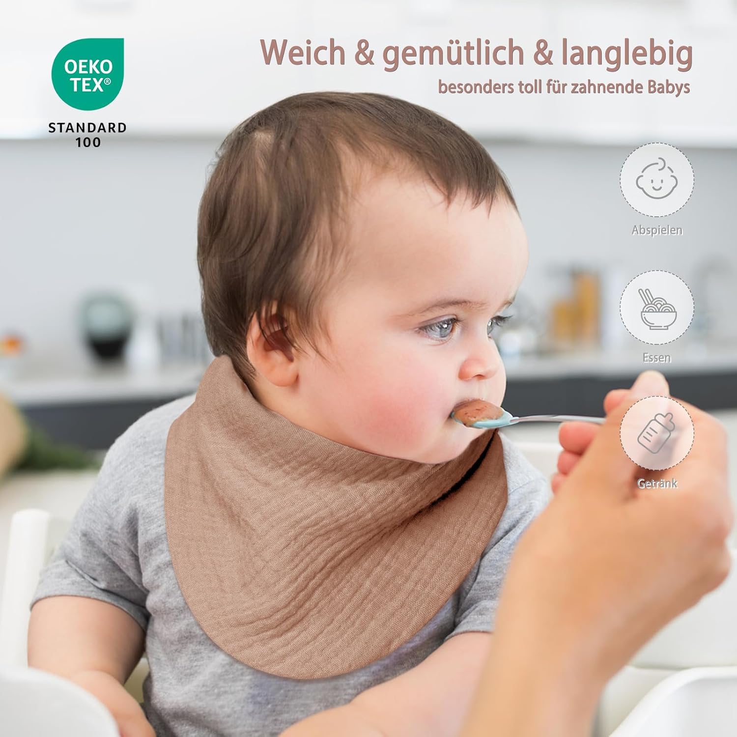 Thumbnail 1 de lulumoon Lätzchen Baby Absorbierendes Dreieckstuch – 4-Lagen Musselin, quadratisch 29 × 29 cm