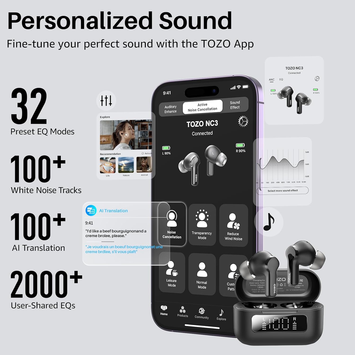 Thumbnail 5 de TOZO NC3 Hybrid ANC earbuds, 55h battery