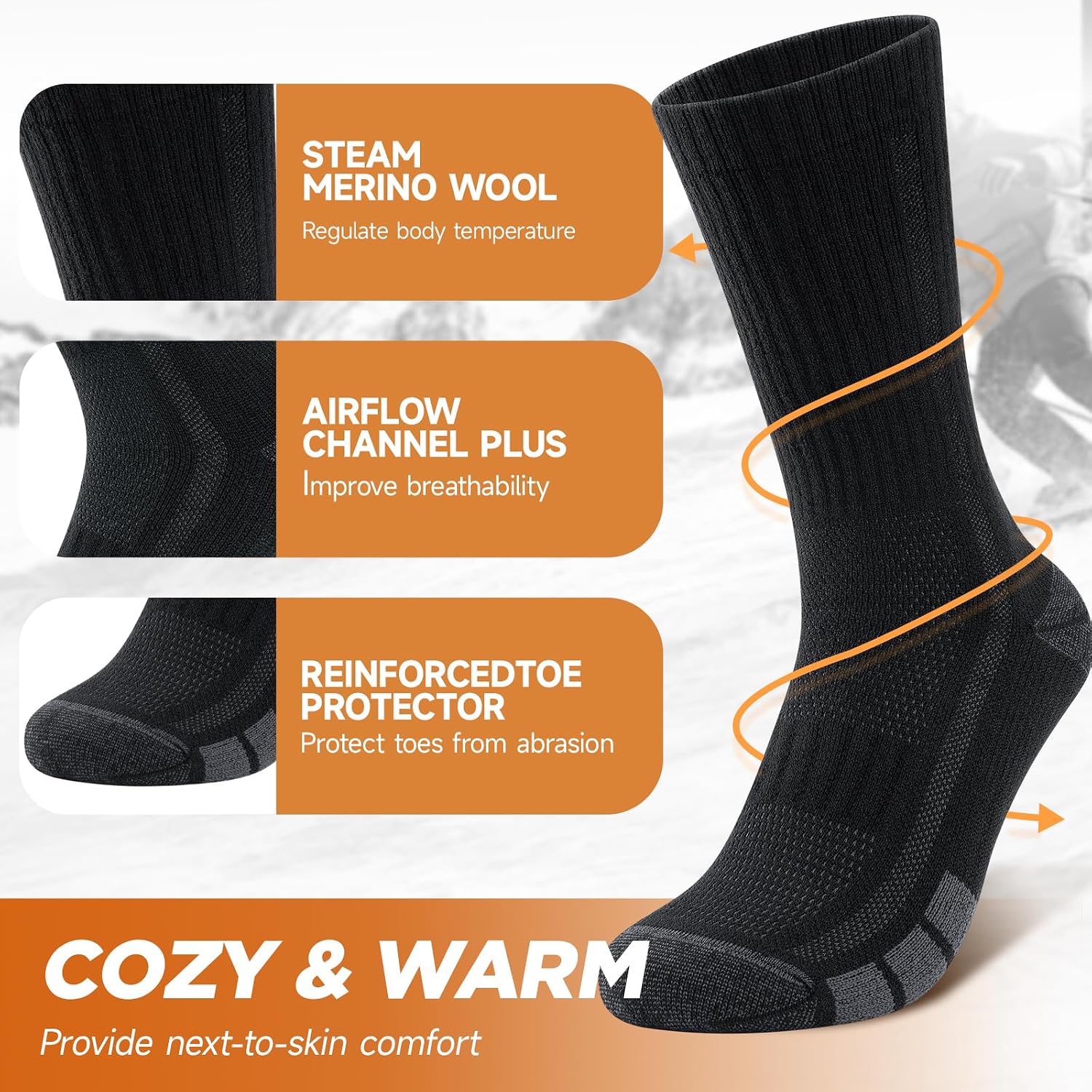 Detalle de TANSTC Calcetines Térmicos de Lana Merino para Hombre