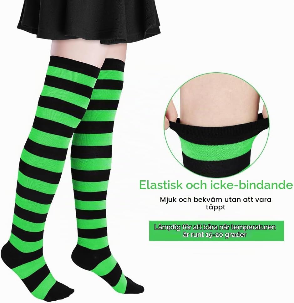 Detalle de Alaoo randiga knästrumpor – röda och vita, extra långa med stretch