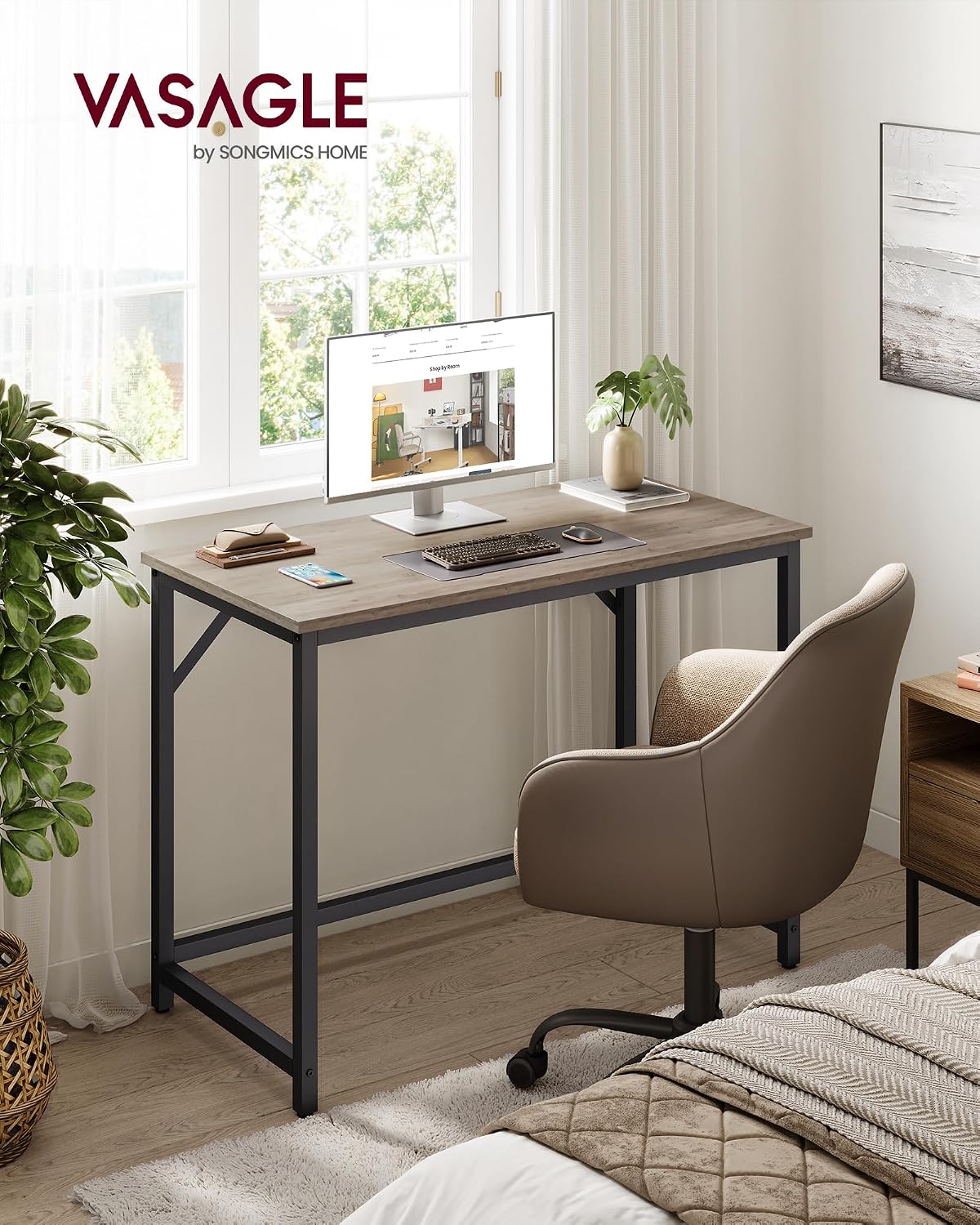 Detalle 2 de VASAGLE LWD041B02 compact bureau 100 x 50 cm, grijs en zwart