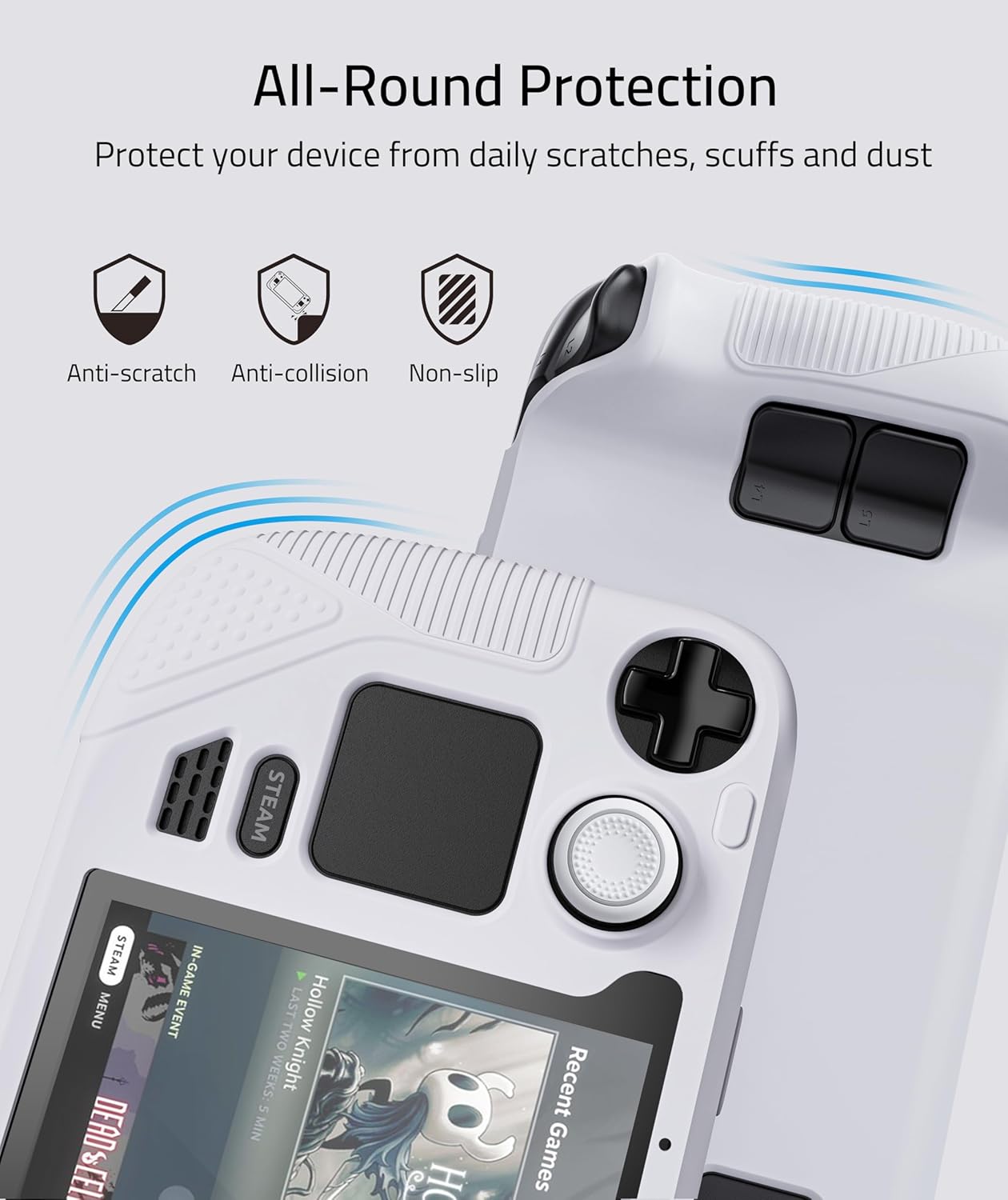Thumbnail 1 de Syntech Protective Case for Steam Deck OLED/LCD Accessories (Grayish White) — All-Around Silicone Cover with Non-Slip Thumb Grips