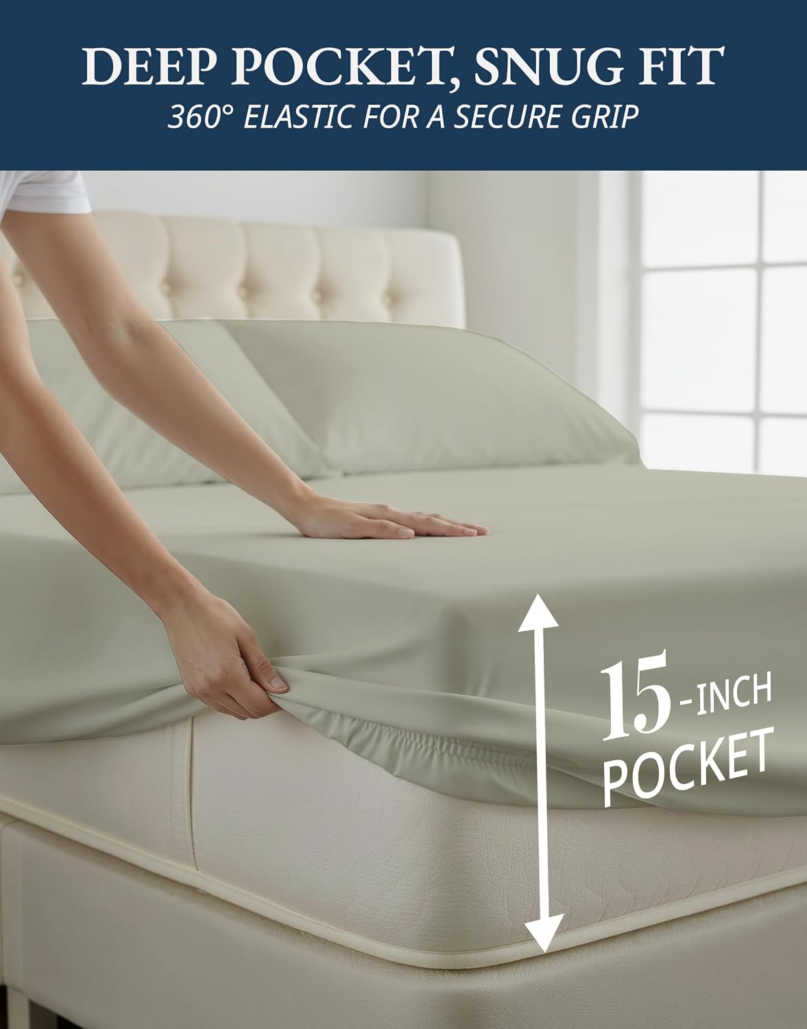 Detalle de Lane Linen 100% Egyptian Cotton California King Bed Sheet Set (16" Deep Pocket) — Mineral