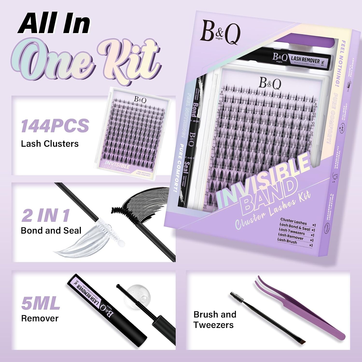 Thumbnail 5 de B&Q Fairy Lash Clusters Kit (DIY Manga Lashes) — 144pcs Wispy Clusters with 0.3mm Invisible Band