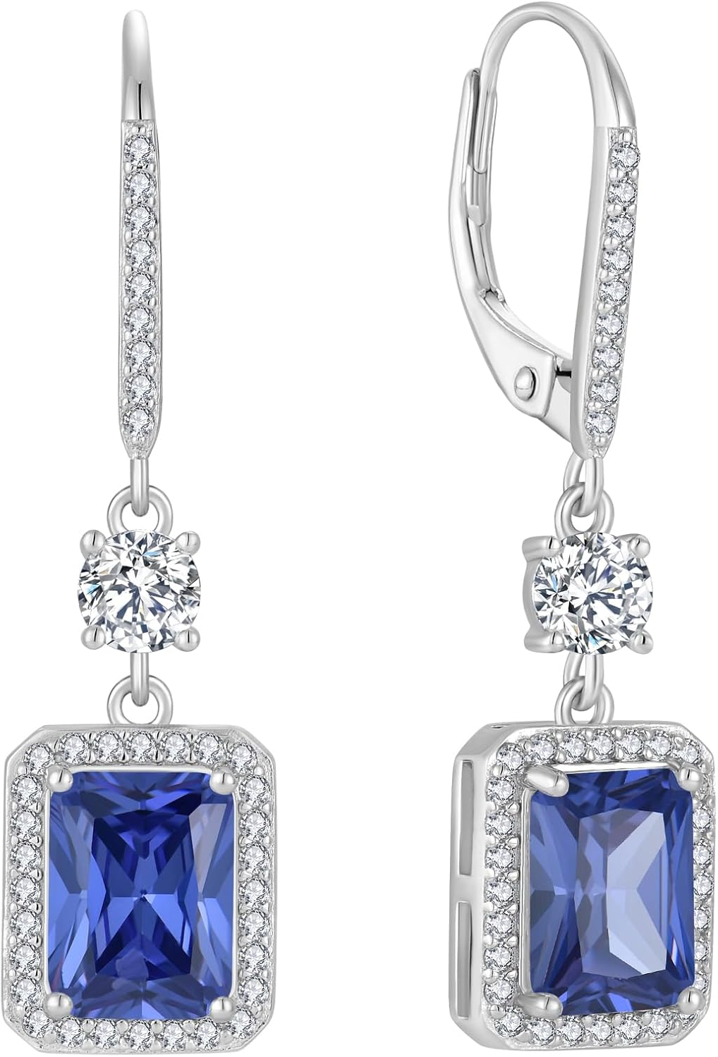 Thumbnail 6 de Rectangular Cut Dangle Drop Earrings in 925 Sterling Silver with Birthstone & Leverback Clasp