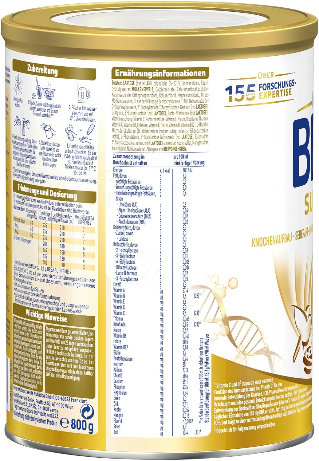 Thumbnail 2 de BEBA SUPREME 2 Folgemilch nach dem 6. Monat – 6 x 800 g, lactosehaltig, ohne Palmöl