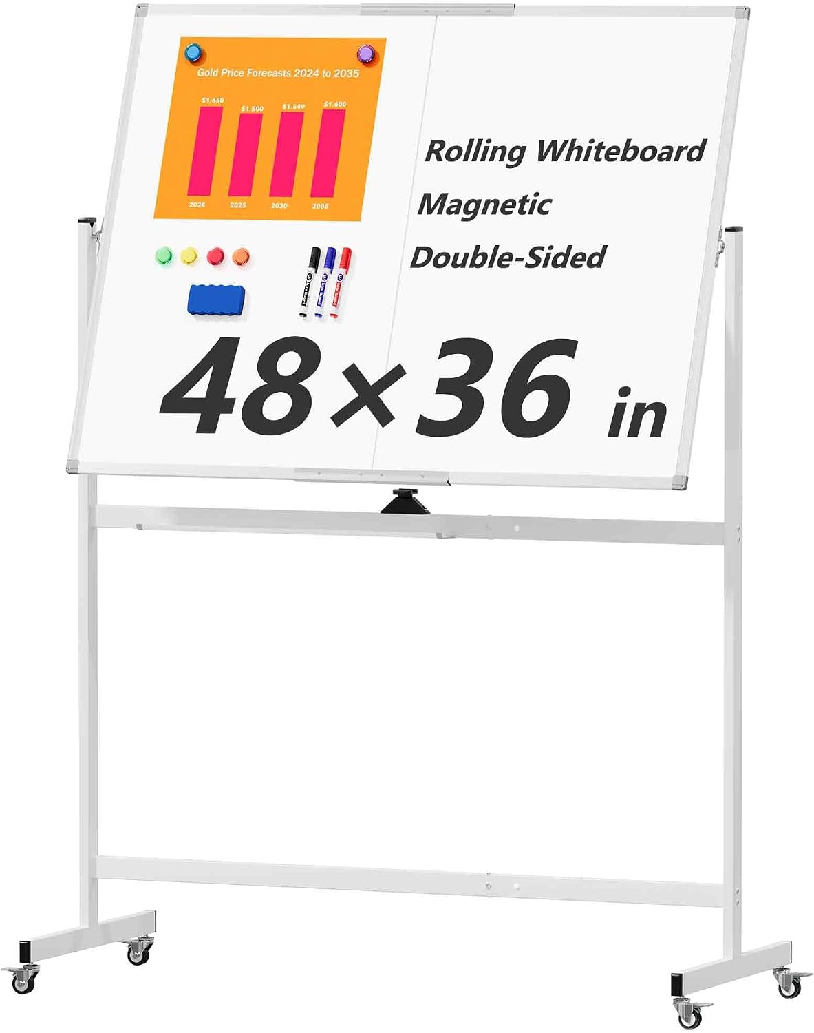 Detalle de Neatsure 08BB Rolling Double-Sided Magnetic Whiteboard, 48" x 36