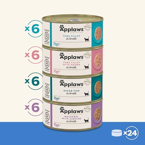 Detalle de Applaws 100% Natural Wet Cat Food – Fish Selection in Broth, 70g Tin (24 Pack)