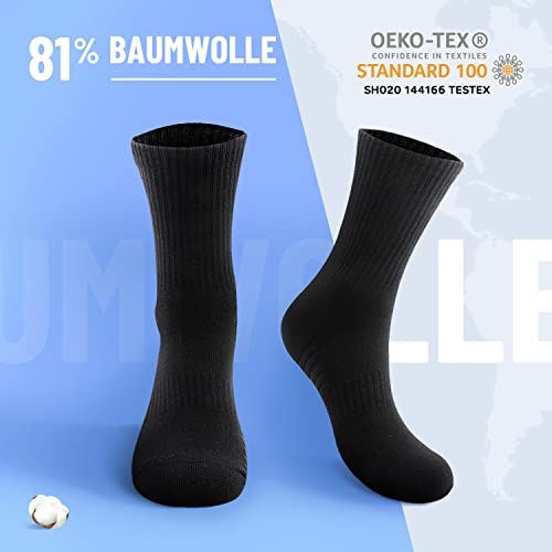 Detalle de TUUHAW Black Socks – Men's and Women's Sports Crew Socks (6 Pairs) Cotton Blend