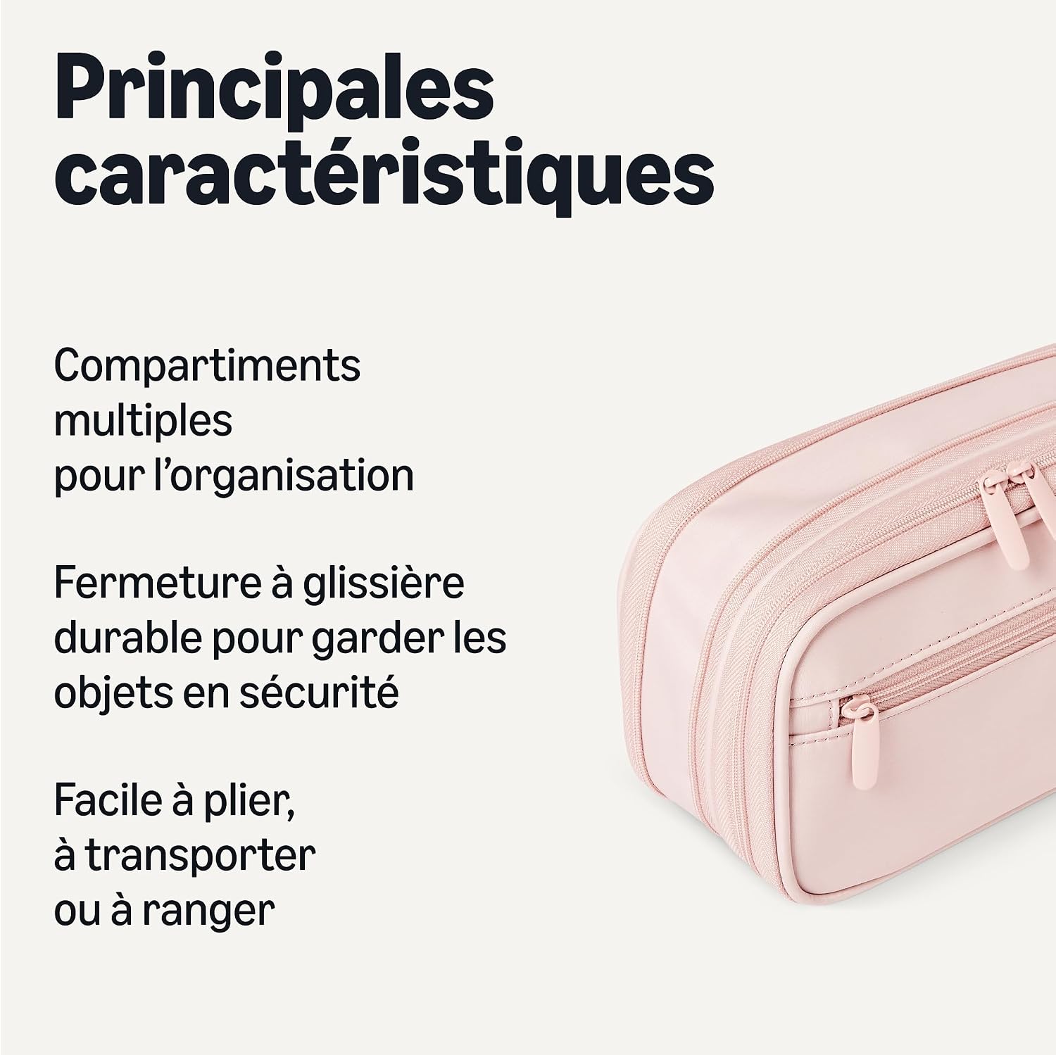 Detalle 2 de Amazon Basics Trousse multi-compartiments grande capacité Uni rose pale