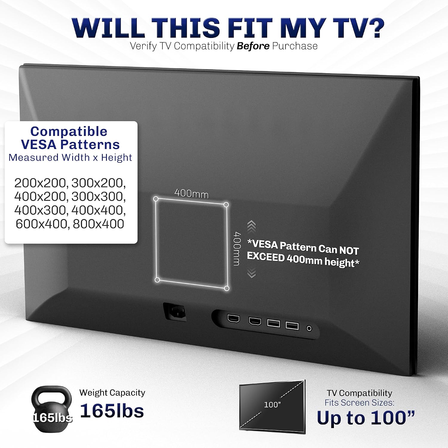 Thumbnail 2 de VIVO MOUNT-VW100F TV Wall Mount 43-100"
