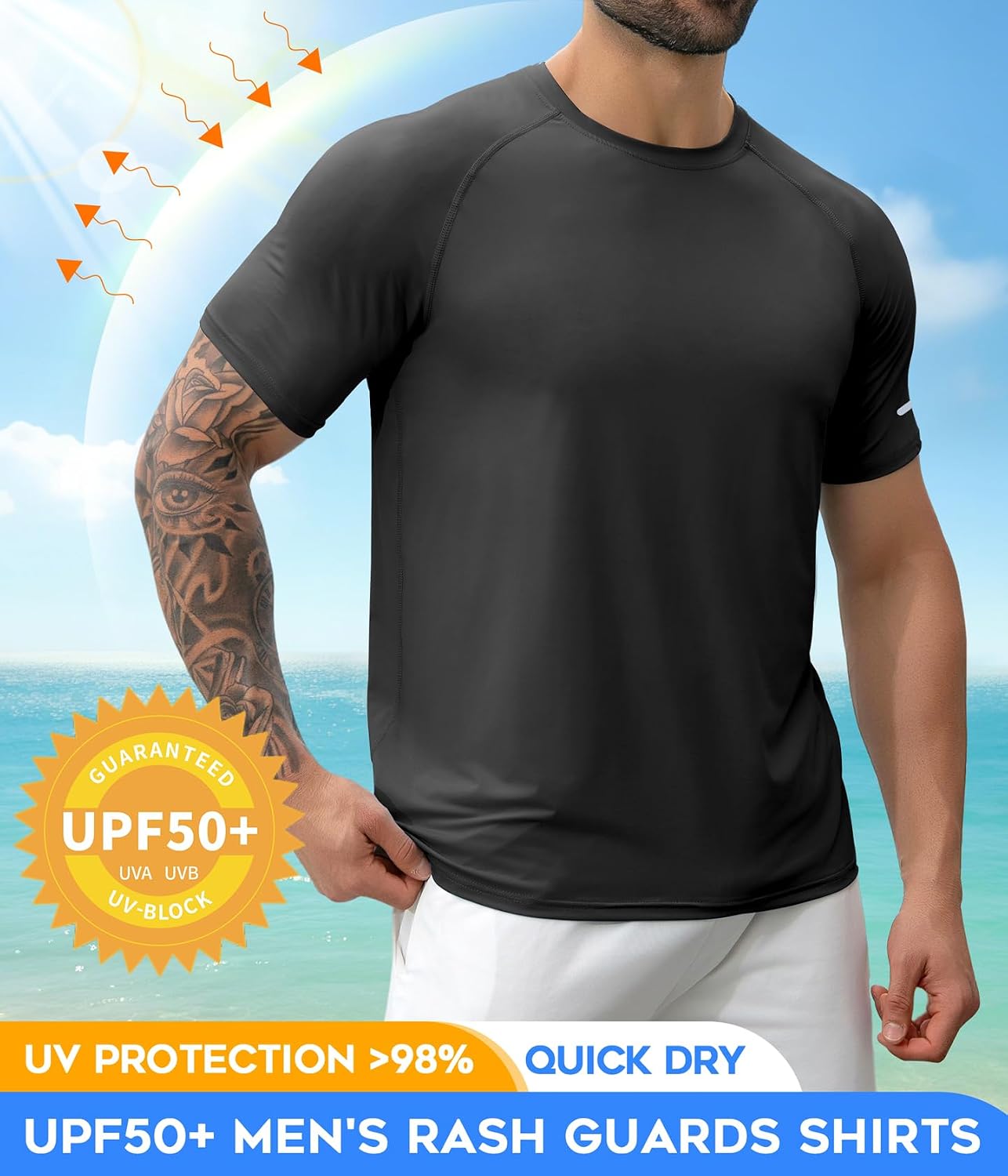 Detalle 2 de Boyzn 1 or 3 Pack Men’s Rash Vest with UPF 50+ Sun Protection and Quick-Dry Fabric