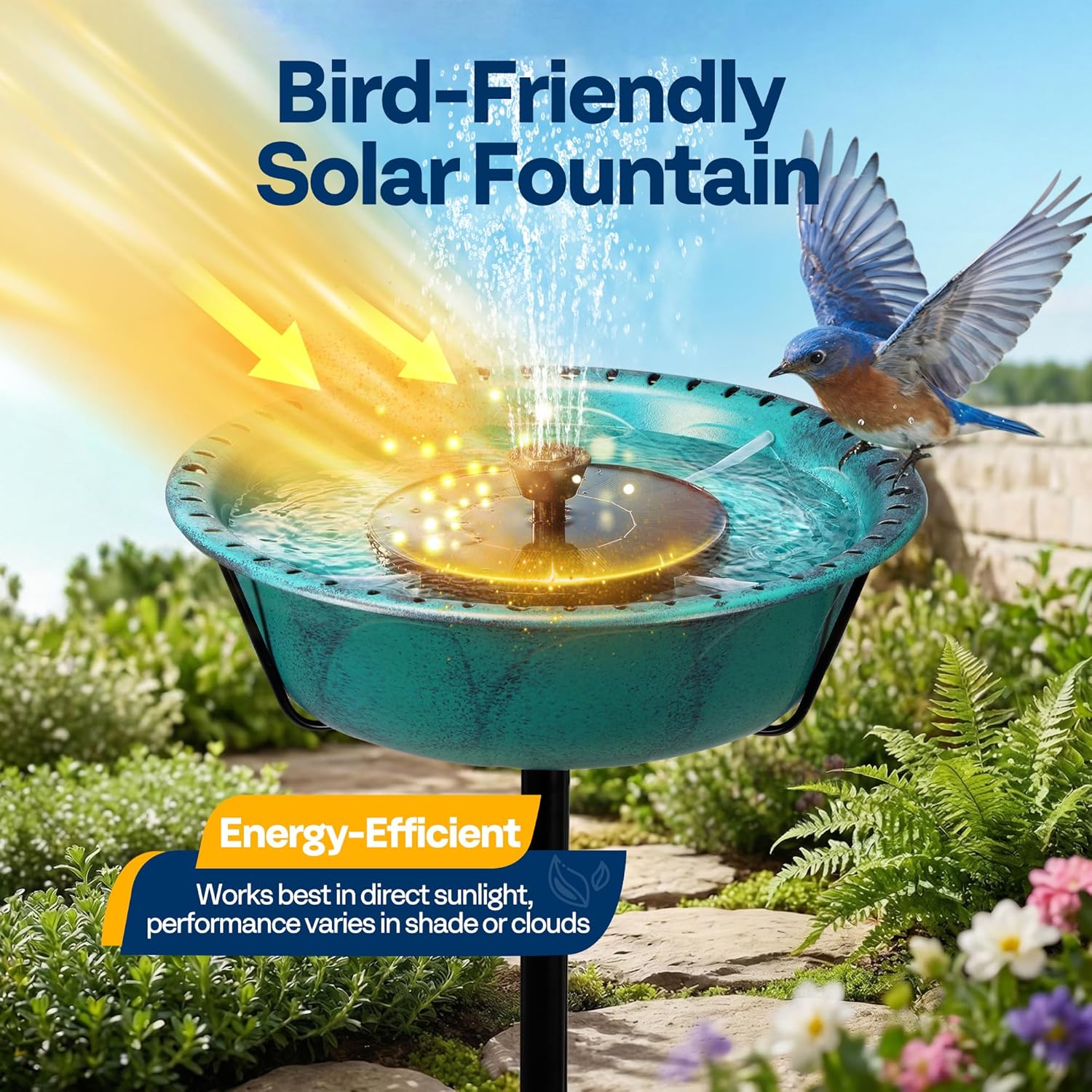Thumbnail 4 de VIVOHOME Solar Bird Bath with Sun-Powered Fountain and 5-Pronged Base
