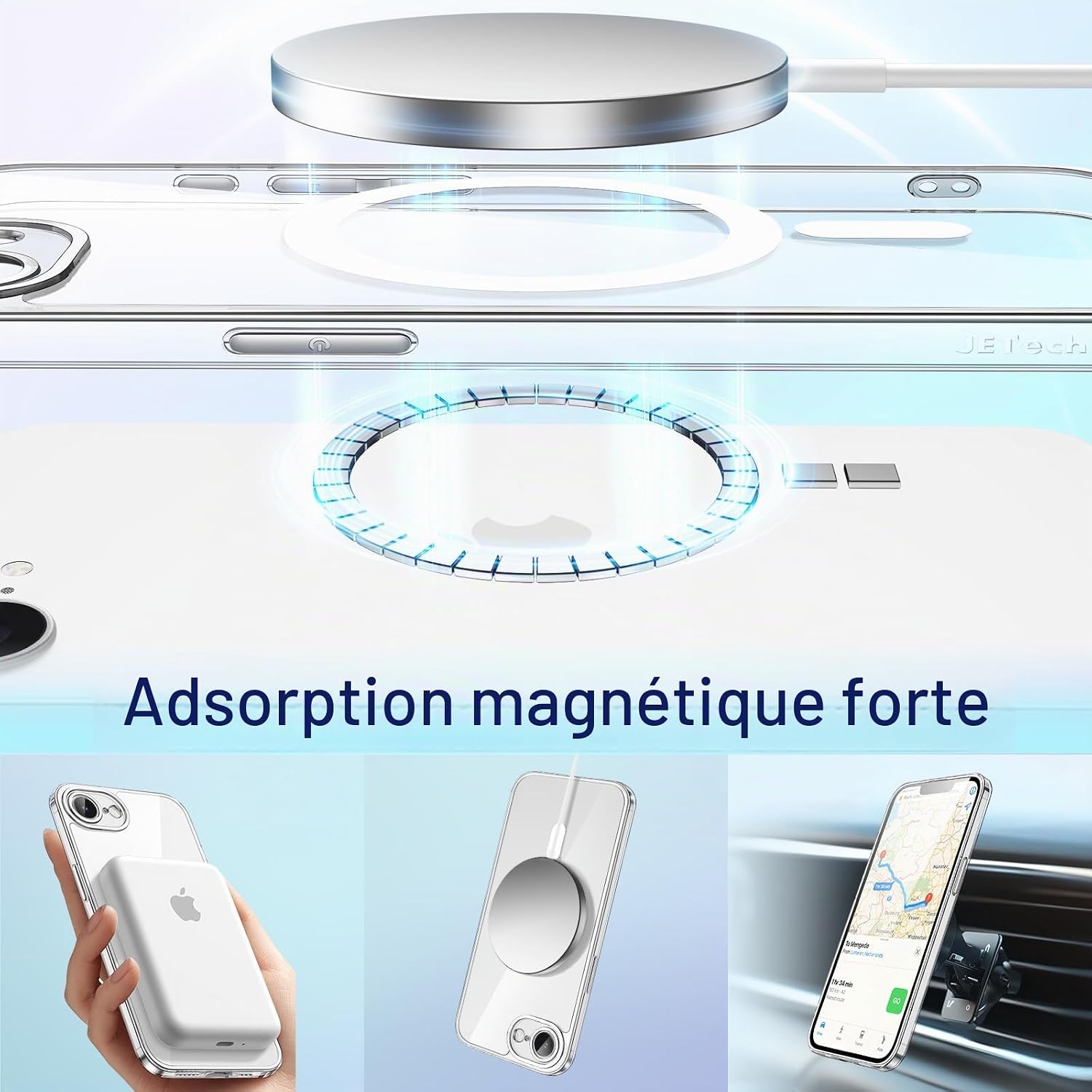 Detalle 2 de JETech magnetische beschermhoes voor iPhone 17e/16e, transparant en MagSafe-compatibel