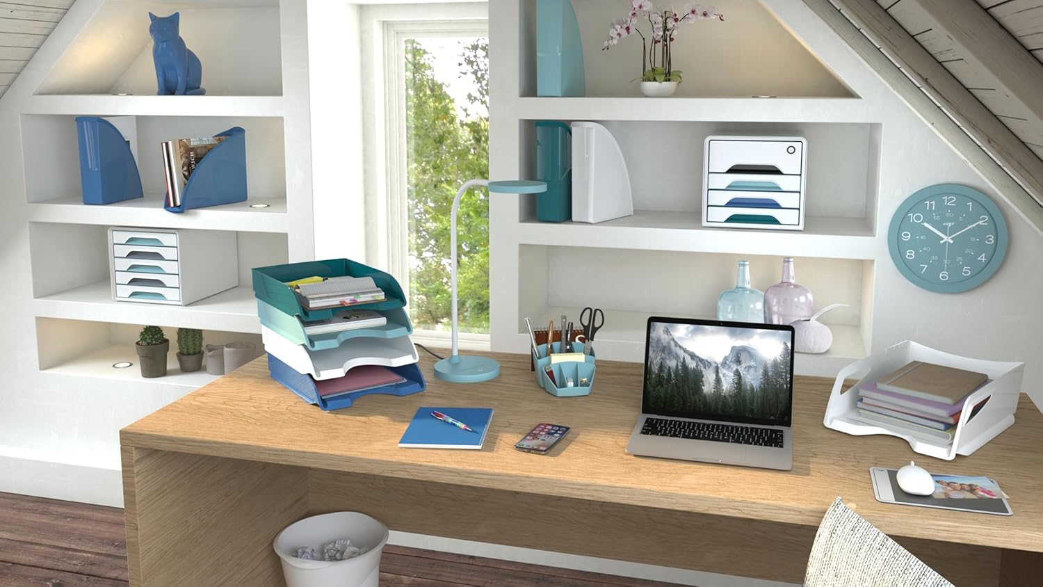 Thumbnail 1 de CEP Lot 5 Corbeilles à courrier Banette Organiseur Riviera Vert d'eau – rangement bureau modulable et coloré