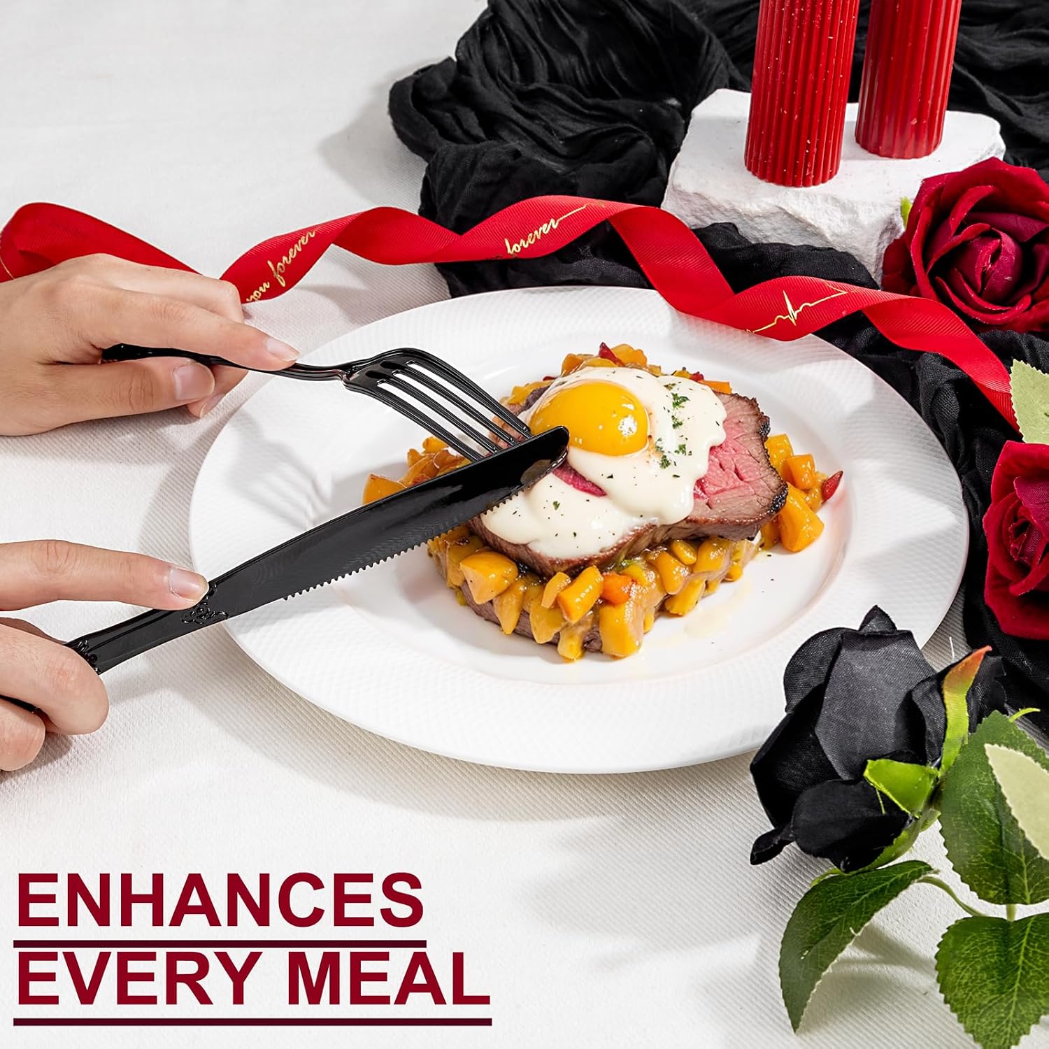Thumbnail 6 de Joyido 150PCS Black Plastic Silverware – Heavy Duty Disposable Cutlery Set for Catering