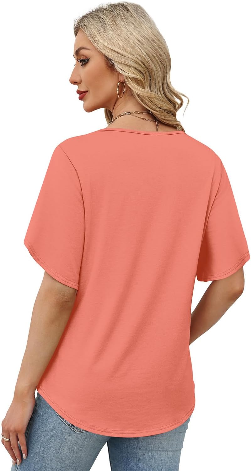 Detalle de WIHOLL Women’s V-Neck Split Petal Sleeve Summer Top