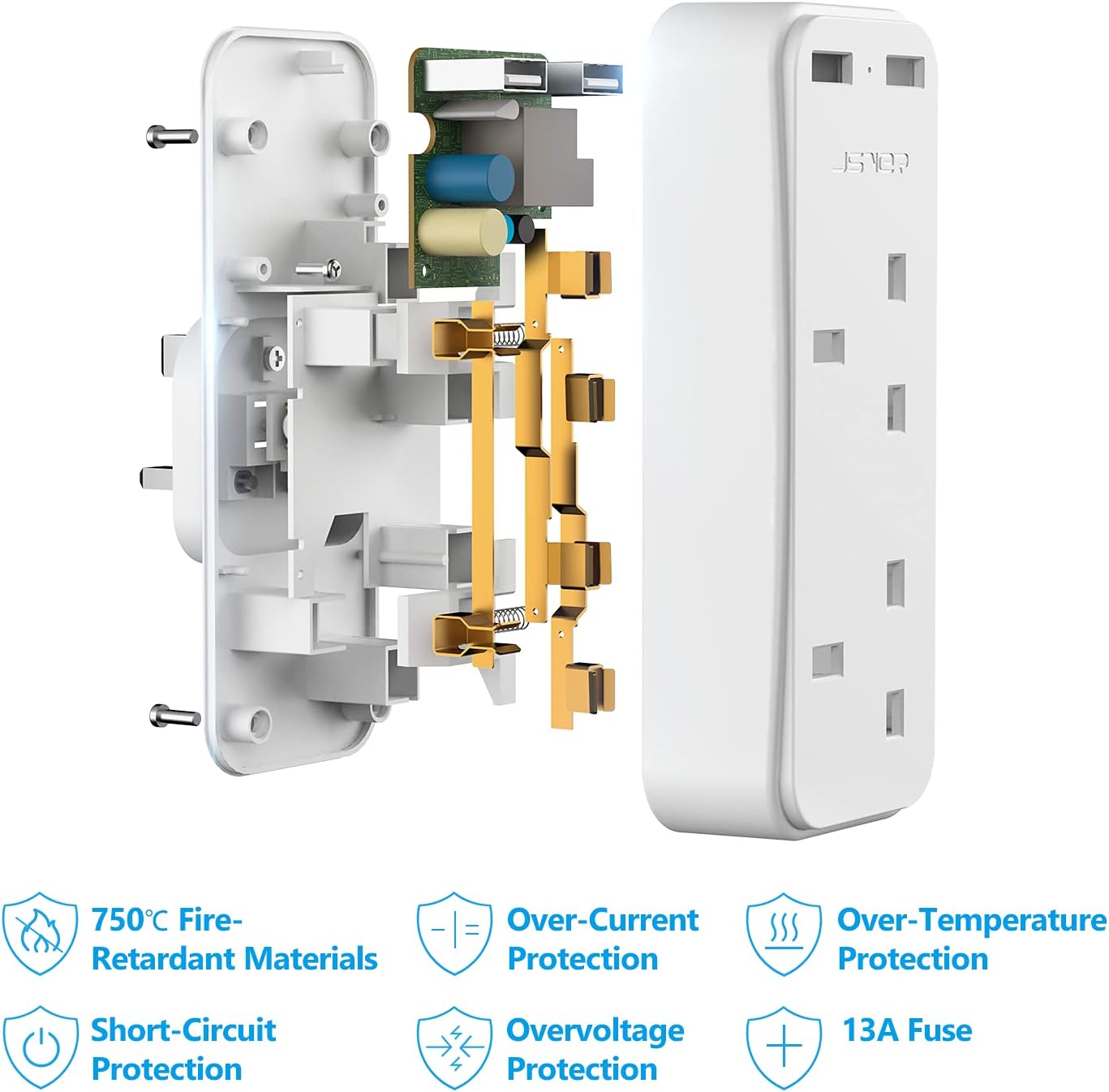 Thumbnail 4 de JSVER Mini Double Plug Adaptor with 2 USB 2.4A