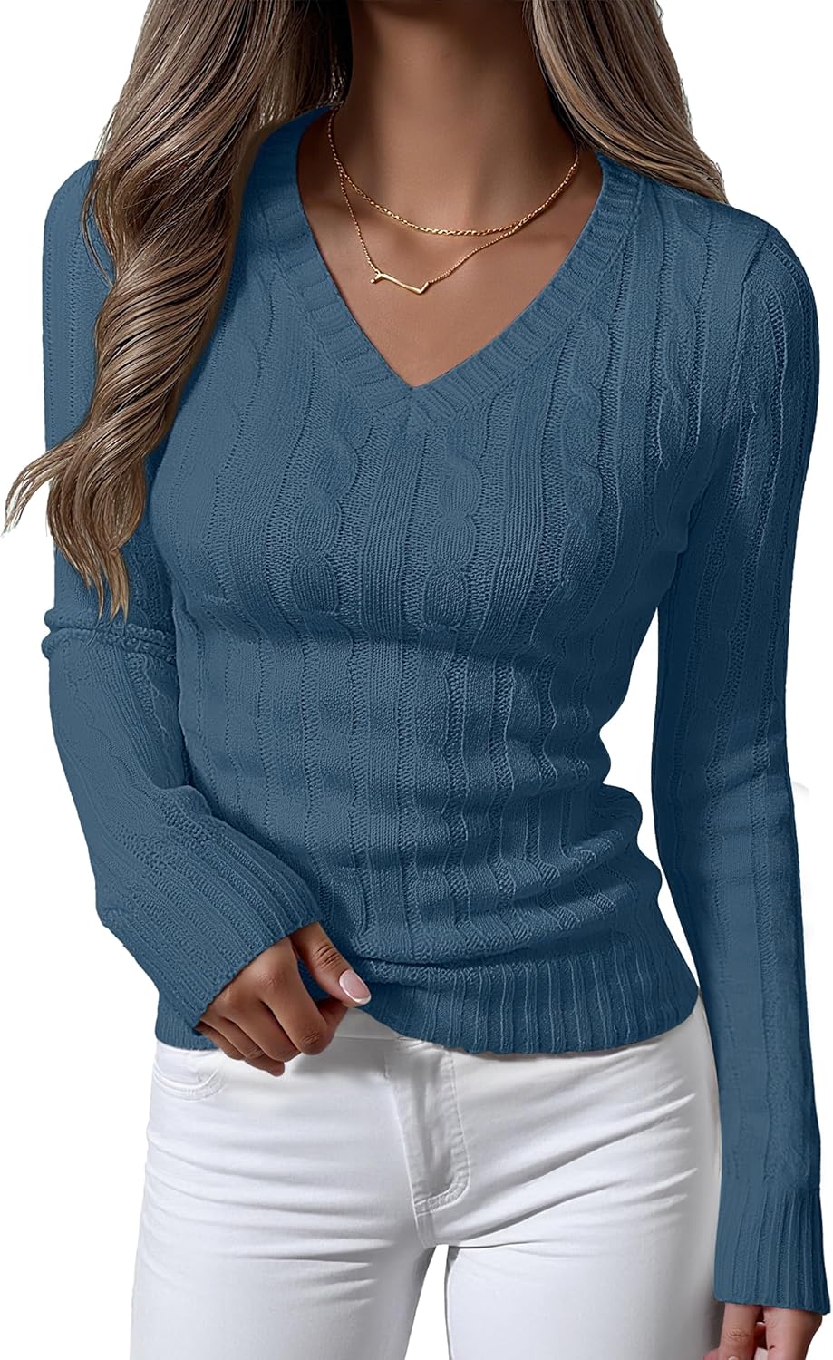 Thumbnail 6 de ANRABESS Womens Cable Knit V-Neck Sweater