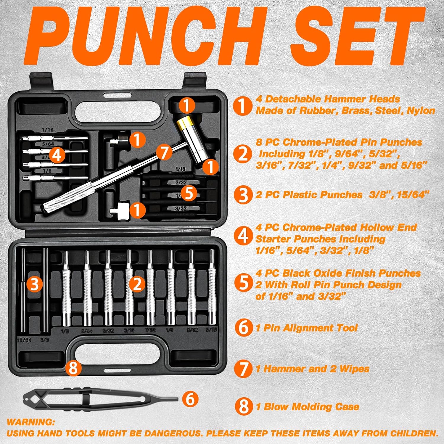 Thumbnail 2 de BESTNULE YFGJ-0007 24-Piece Punch Set with Hammer and Replaceable Faces
