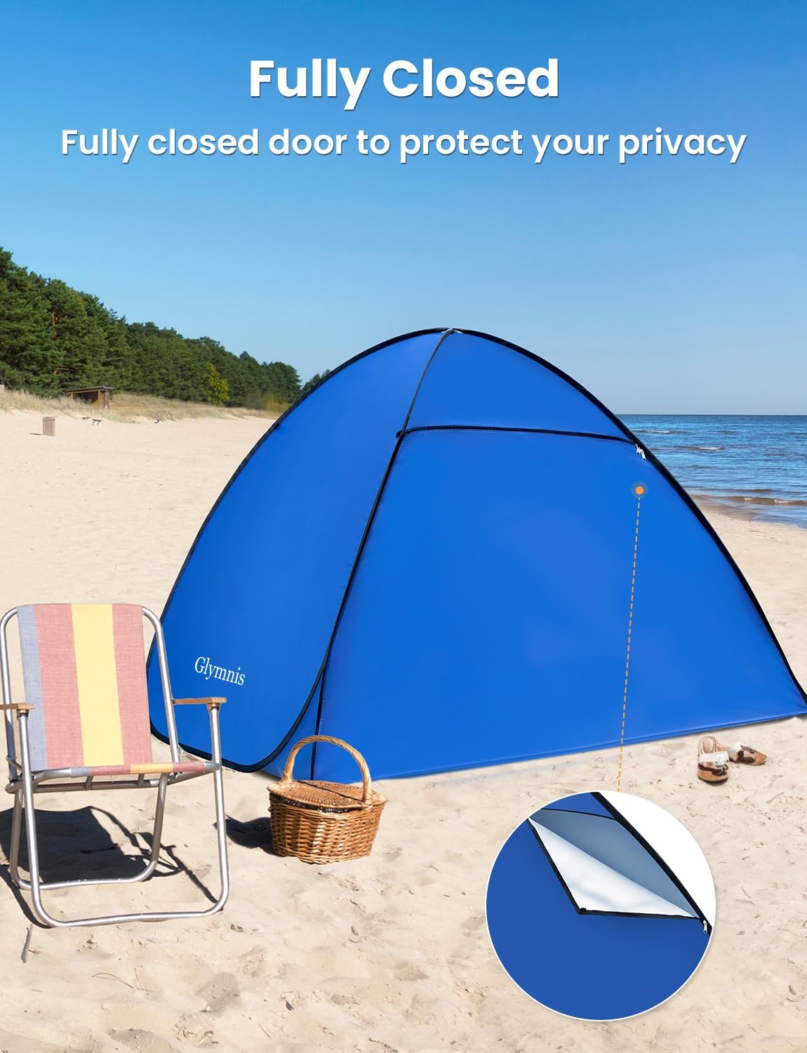 Thumbnail 2 de Glymnis Pop Up Beach Tent (Small for 1–2 / Large for 3–4) with UPF 50+ and Zipper Porch