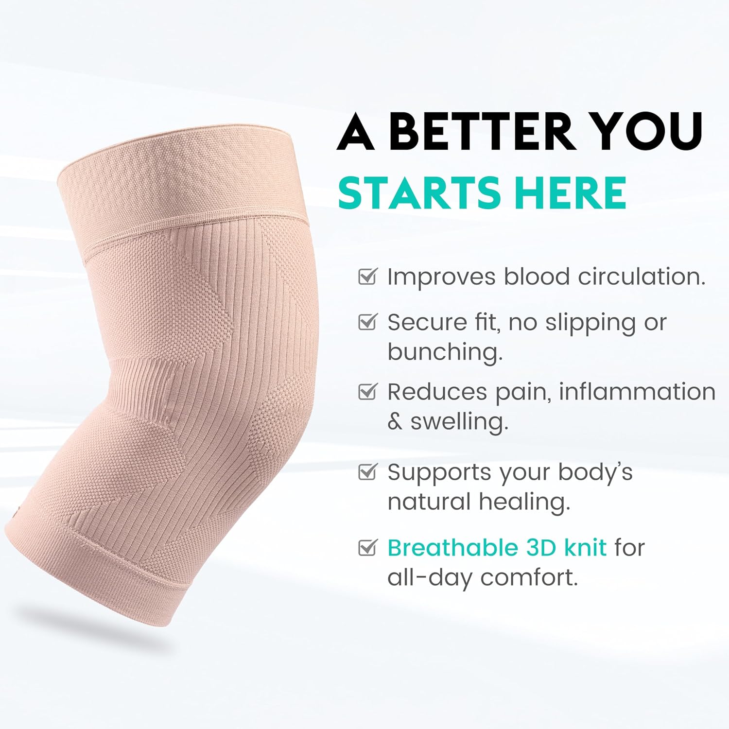 Detalle 2 de KEKING XX-Large Knee Compression Sleeves, Beige Unisex Pair
