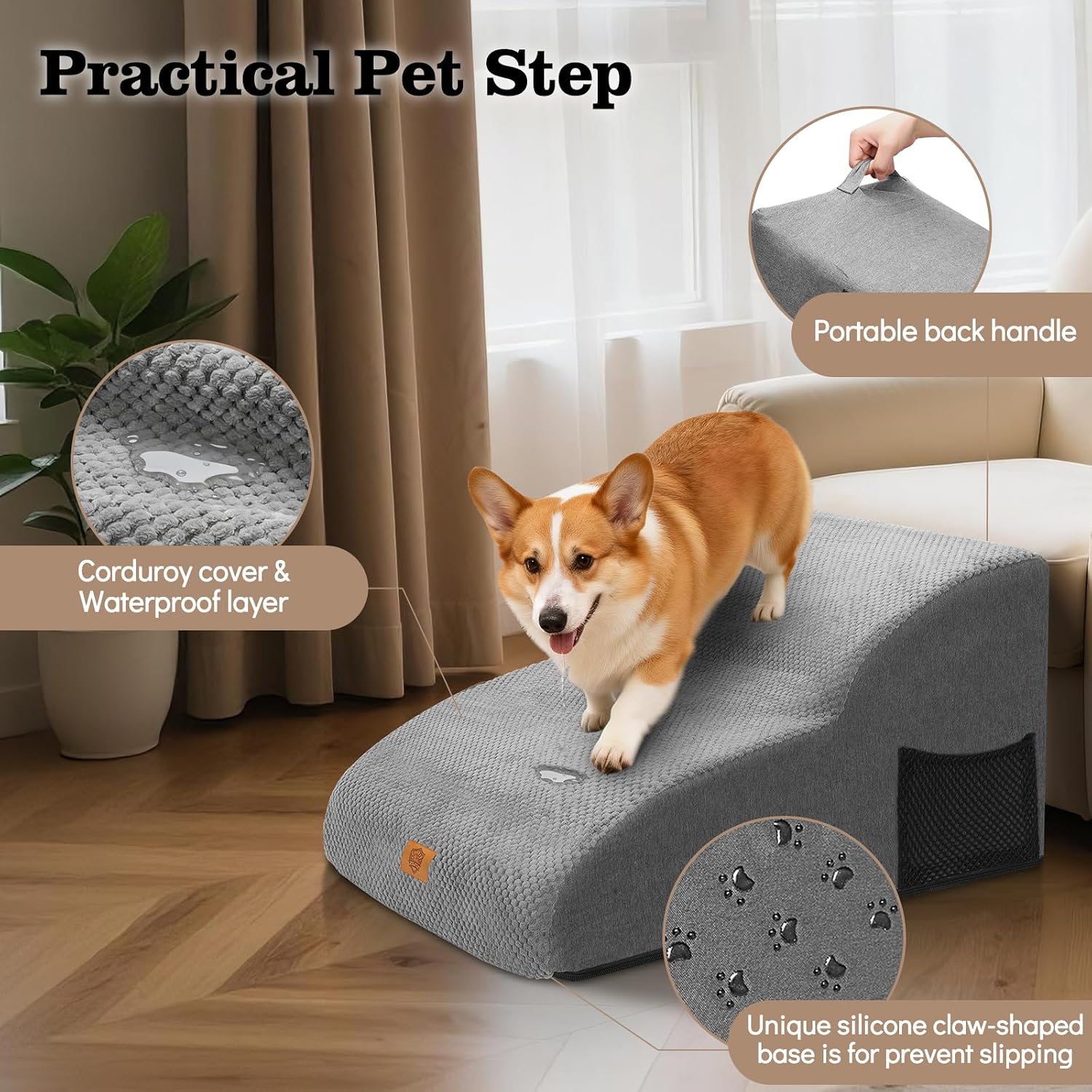 Detalle 2 de Pawchop Dog Ramp 2-Step Waterproof Dog Steps (Grey) – 55 x 40 x 30cm