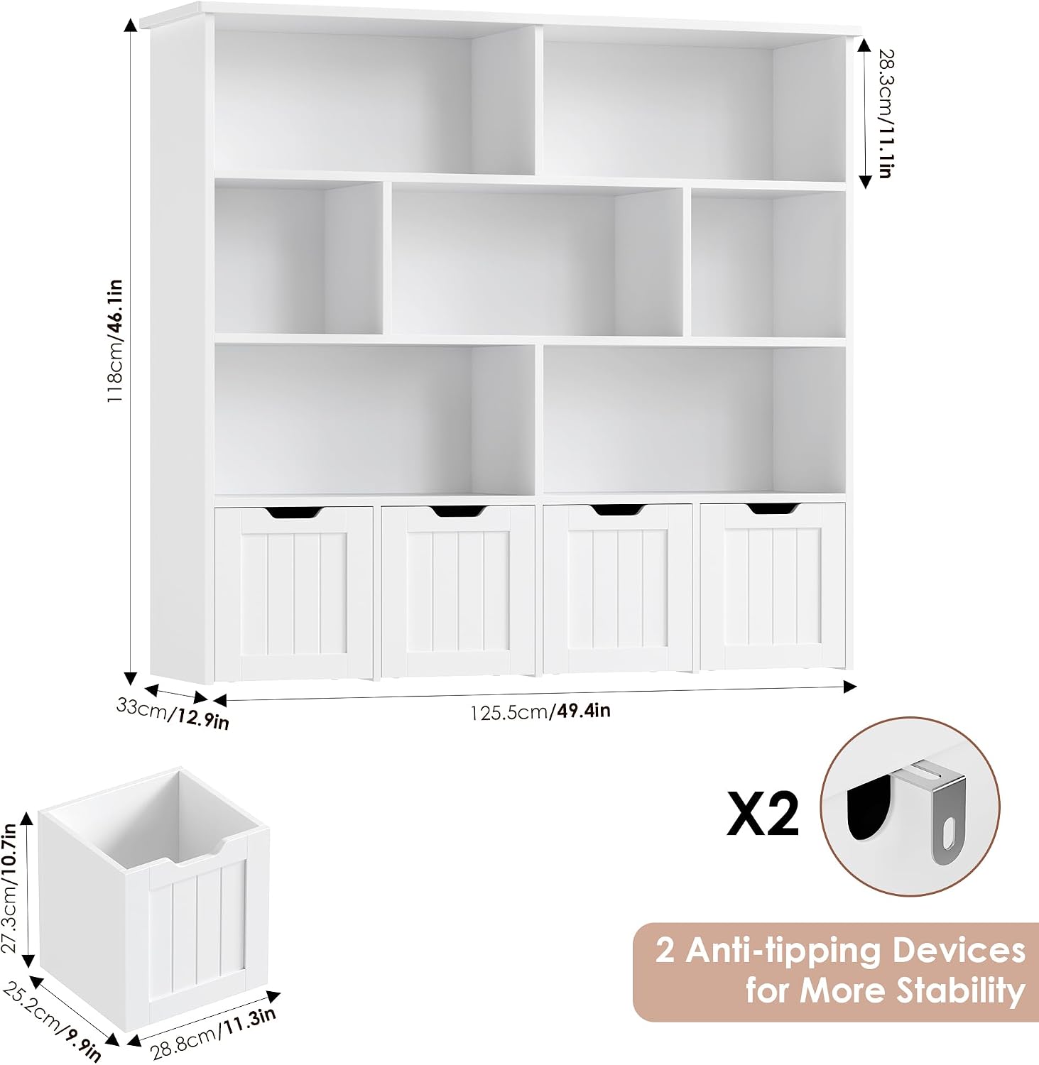 Detalle de FOREHILL P490 Toy Storage Unit with 7 Open Compartments and 4 Wheeled Drawers