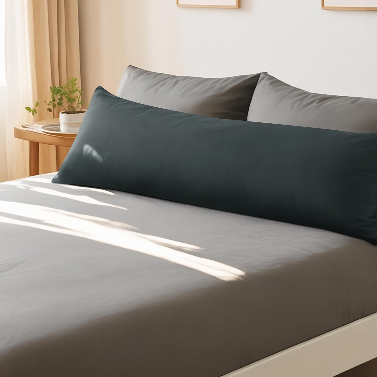 Detalle de Aisbo Seitenschläferkissen Bezug 40 x 145 aus Baumwolle – 2er-Set Anthrazit/Grau mit Reißverschluss