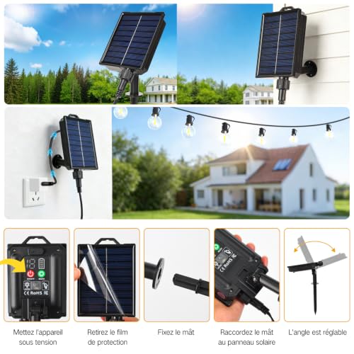 Thumbnail 6 de Guirlande Lumineuse Exterieure Solaire 15M ArsMotin – 17+1 LED G40 IP65 avec Télécommande