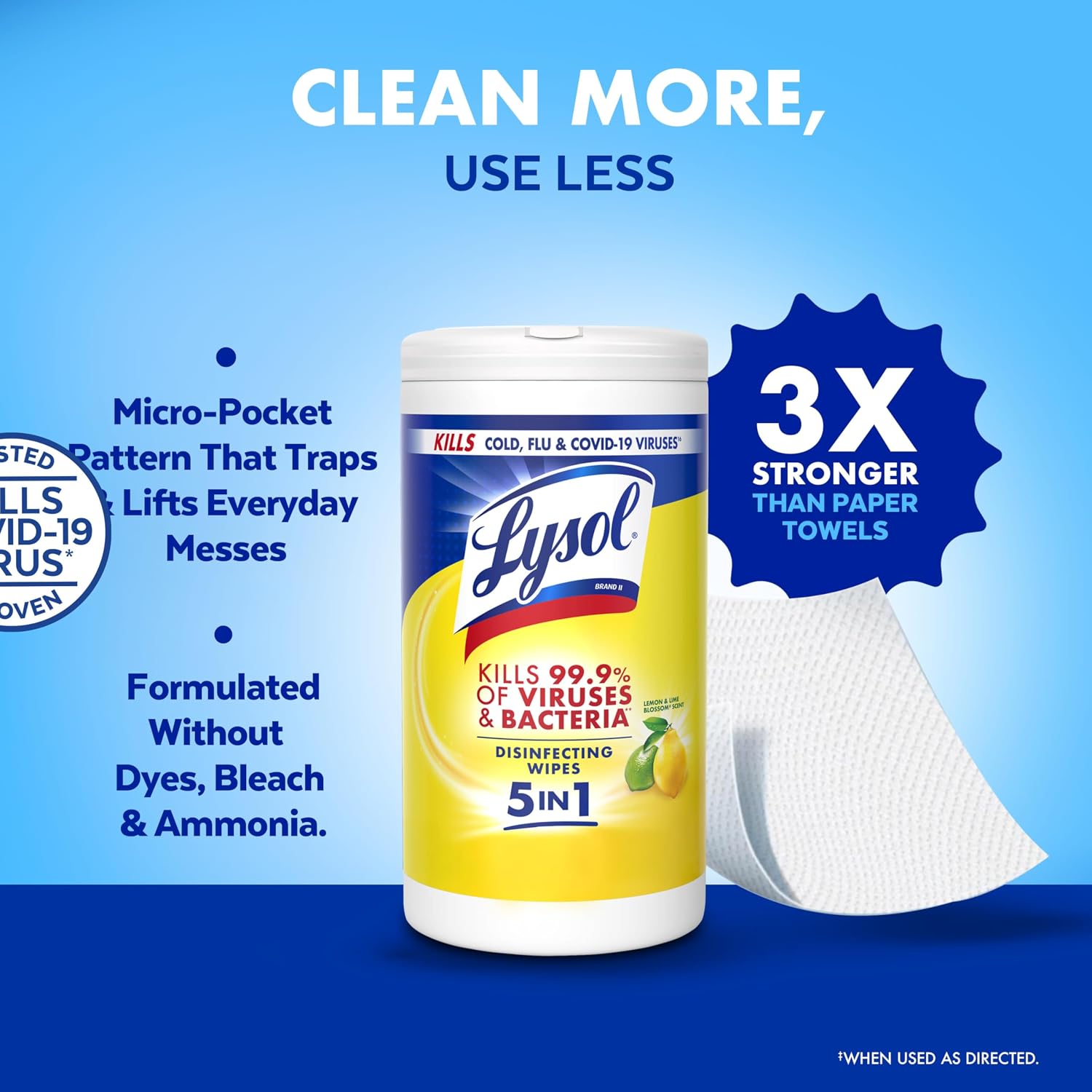 Detalle 2 de Lysol Disinfecting Wipes, Multi-Surface Cleaner, Lemon, 80 ct (4 Pack)