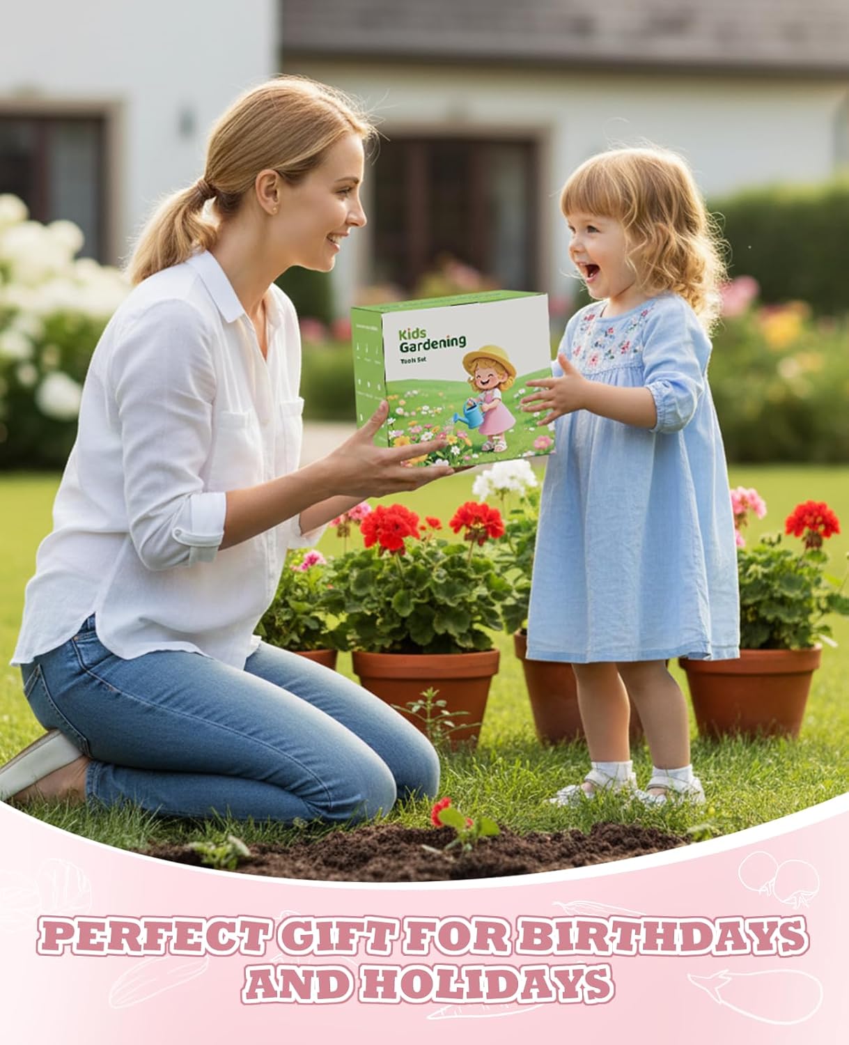 Thumbnail 6 de YAUNGEL Kids Gardening Set (Wooden Rake, Shovels, Gloves, Watering Can, Apron & Tote Bag) — Pink