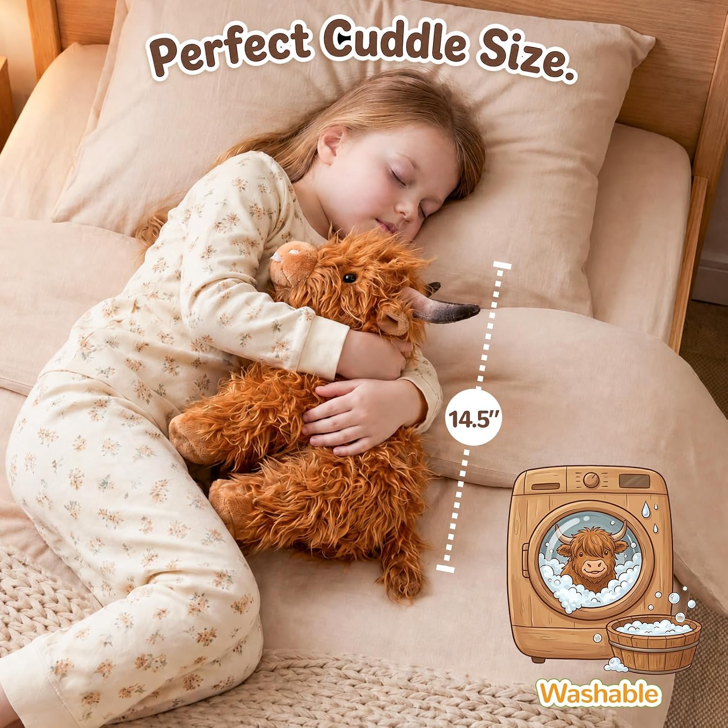 Detalle 2 de OUOZZZ Highland Cow Kuscheltier 36 cm mit 4 Babys im Bauch – 2-in-1 Plüschtier mit verstecktem Reißverschluss