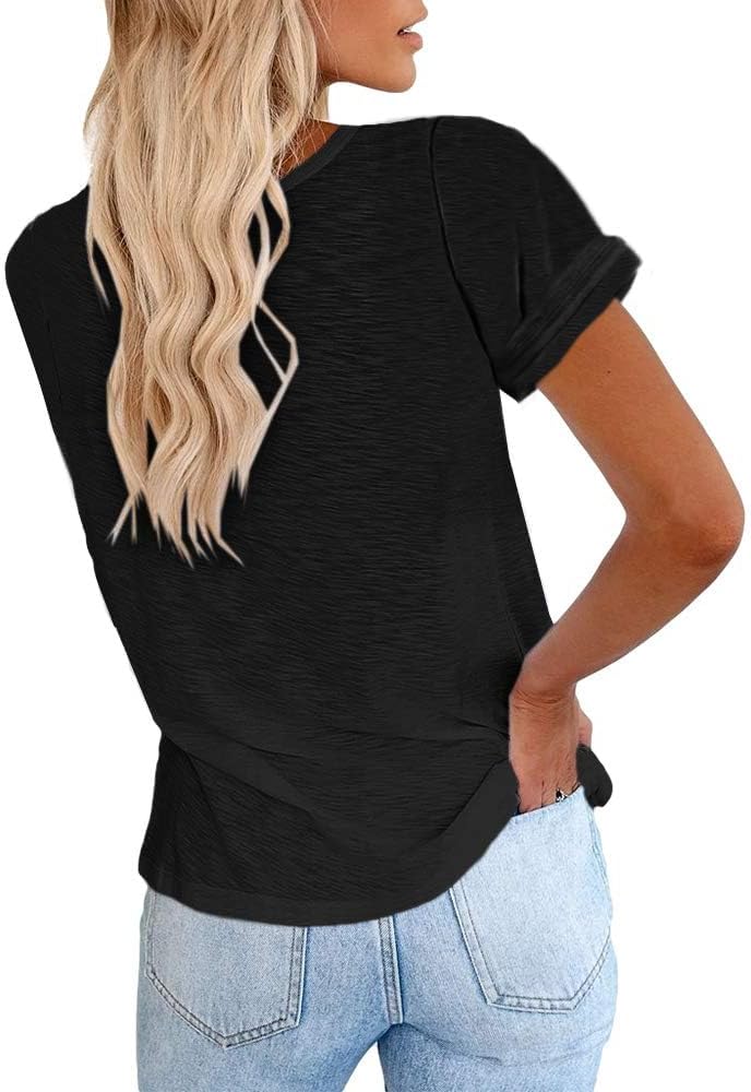 Detalle de Cicy Bell Damen T‑Shirt Kurzarm – Rundhals Basic-Top aus Polyester/Rayon/Spandex
