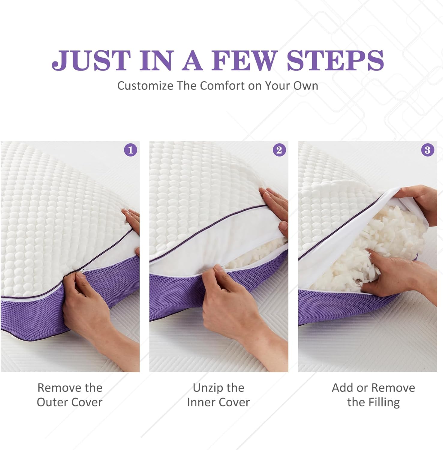 Thumbnail 4 de HOMELAB Adjustable Shredded Memory Foam Pillow (Queen) with Cooling Fabric, Removable Cover