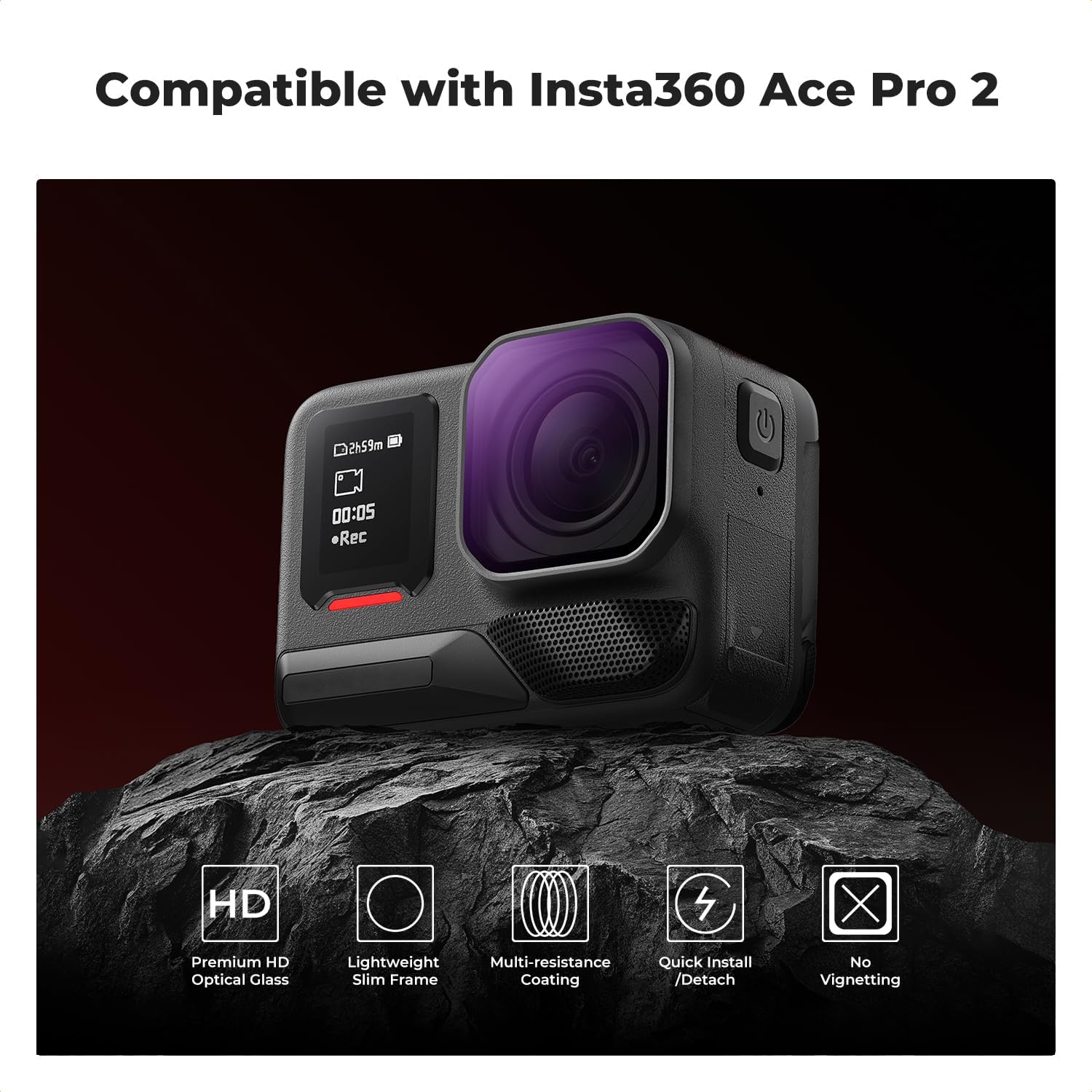 Detalle de K&F CONCEPT Set di Filtri PL e ND per Insta360 Ace Pro 2 - 4 pezzi in vetro ottico HD