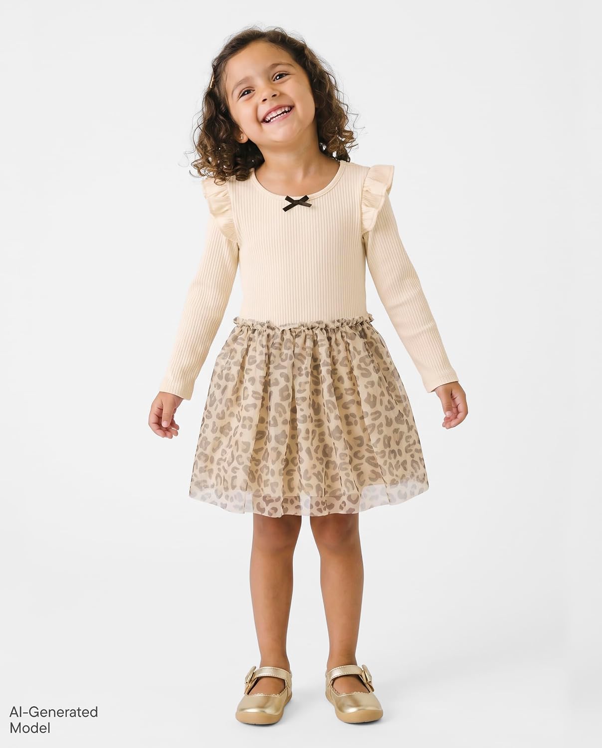 Detalle 1 de The Children's Place 3062291 Long Sleeve Tutu Dress with Leopard Mesh Skirt