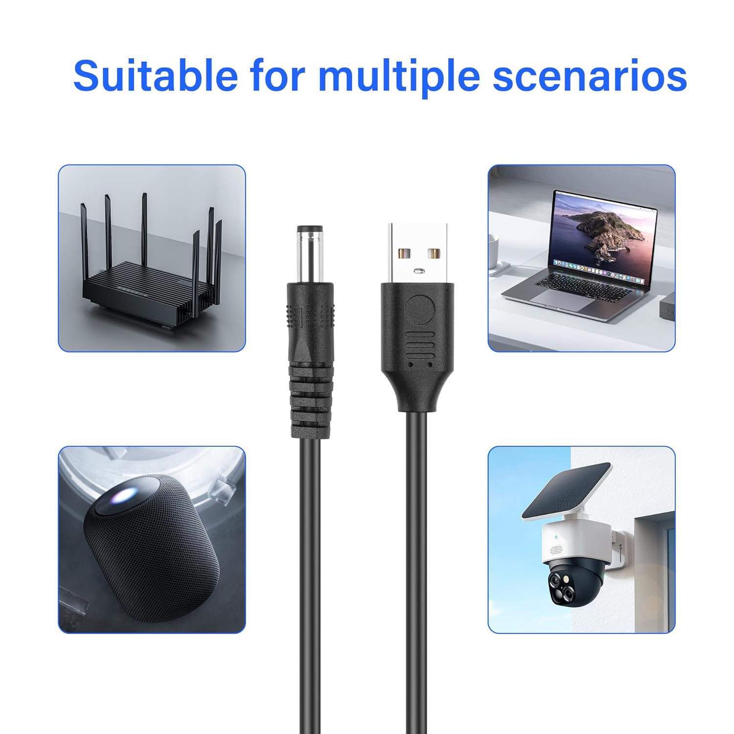 Thumbnail 4 de SinLoon USB to DC 5.5x2.5mm Power Cord 5V 3A (10ft) – 2 Pack