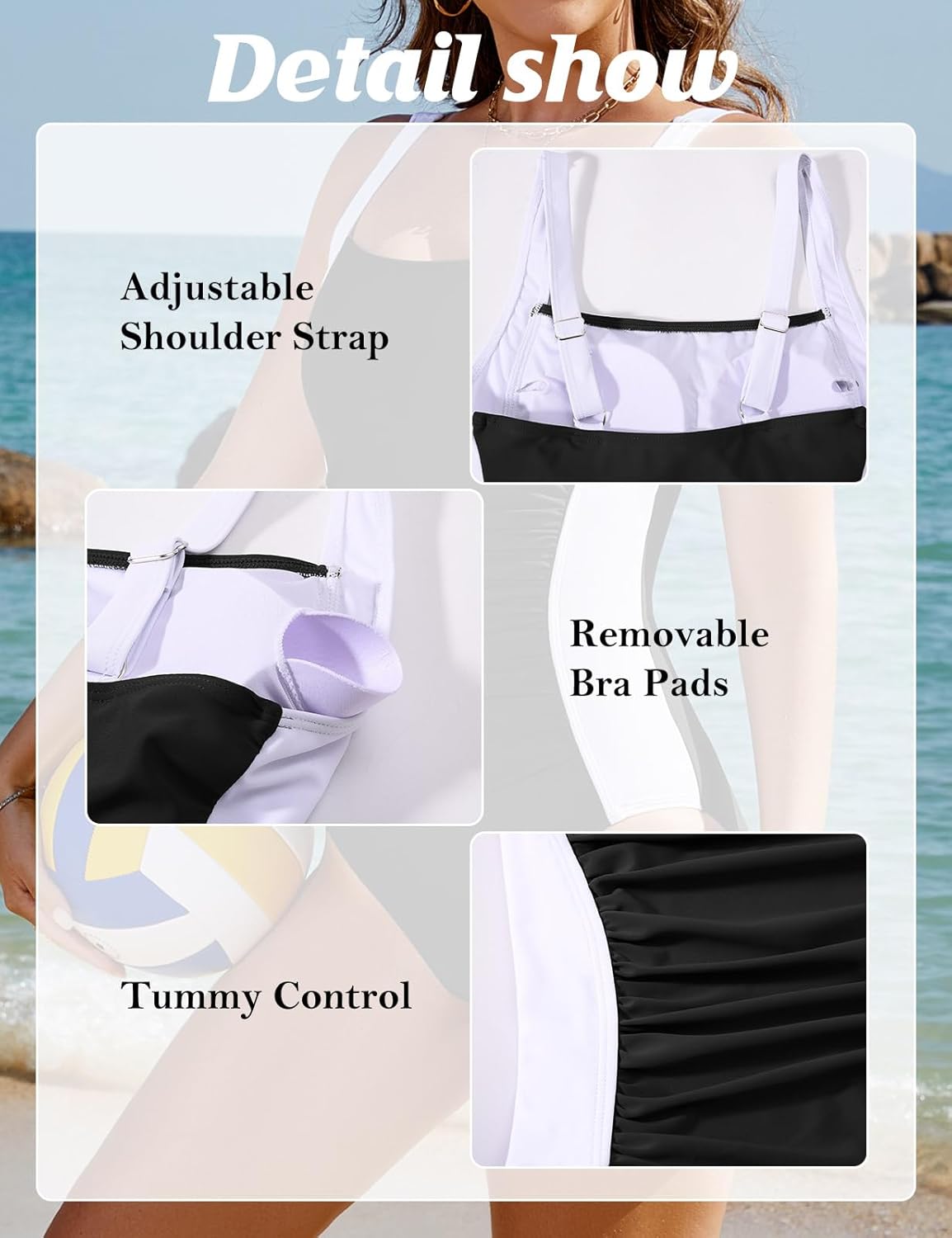 Thumbnail 3 de Vijamiy Tummy Control One-Piece Swimsuit for Women – Plus Size Colour Blocking Swimwear