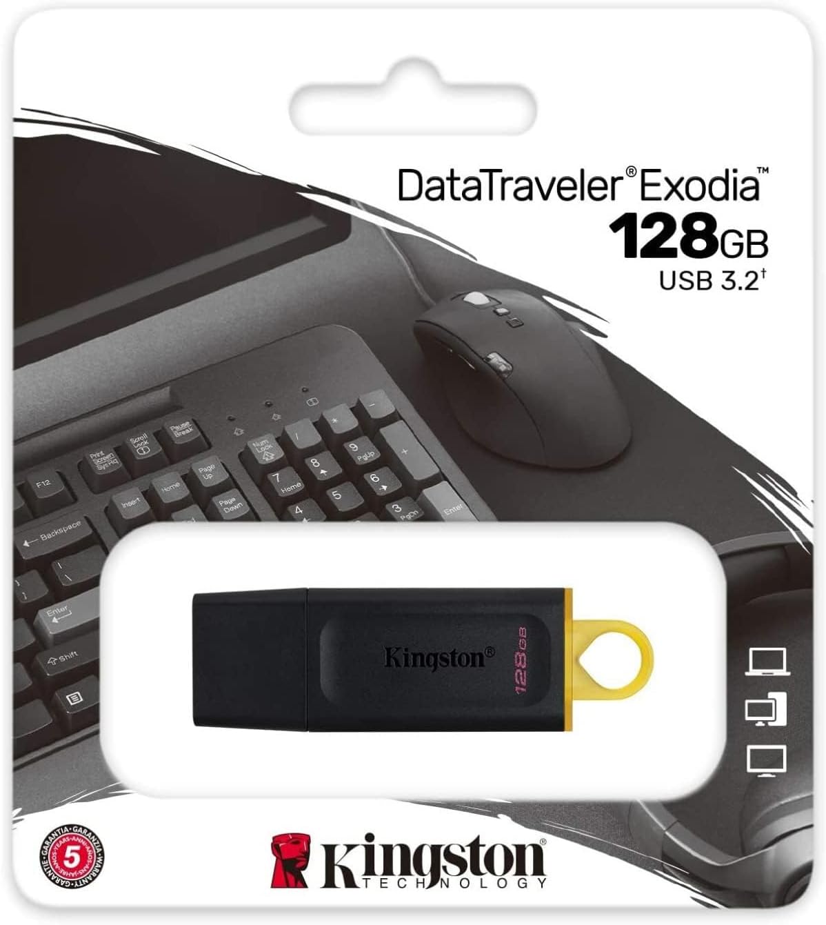 Detalle de Kingston DataTraveler Exodia DTX/128GB USB 3.2 Gen 1 con tapa protectora y aro de llavero