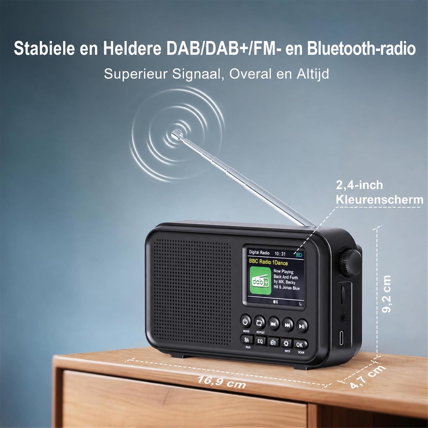 Detalle 2 de ROCAM CR1031DAB draagbare DAB/DAB+/FM-radio met Bluetooth en kleurenscherm