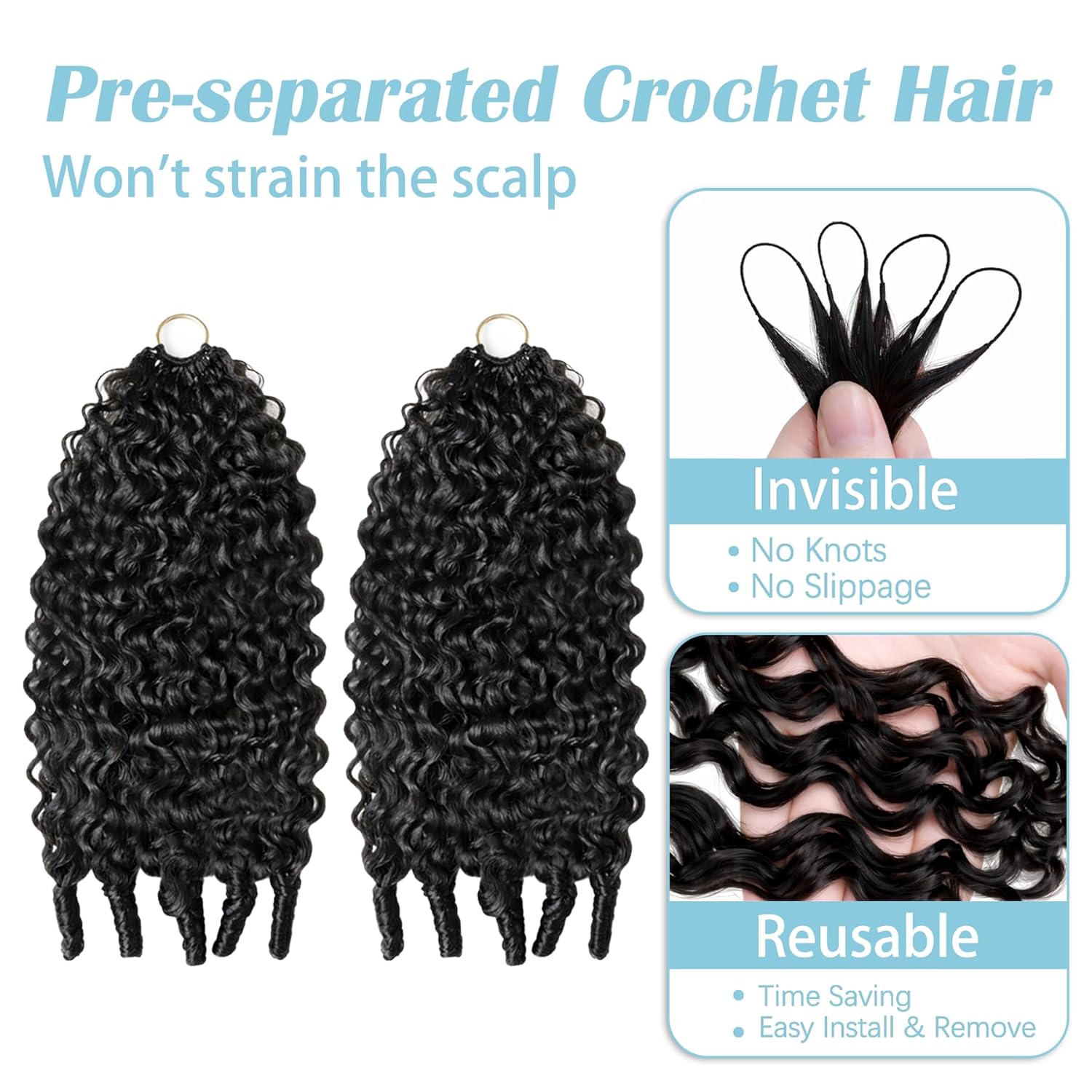 Thumbnail 1 de Burmese Curly Feather Crochet Hair: Knotless, Pre-Separated 18 Inch Bundle for Easy, Lightweight Install