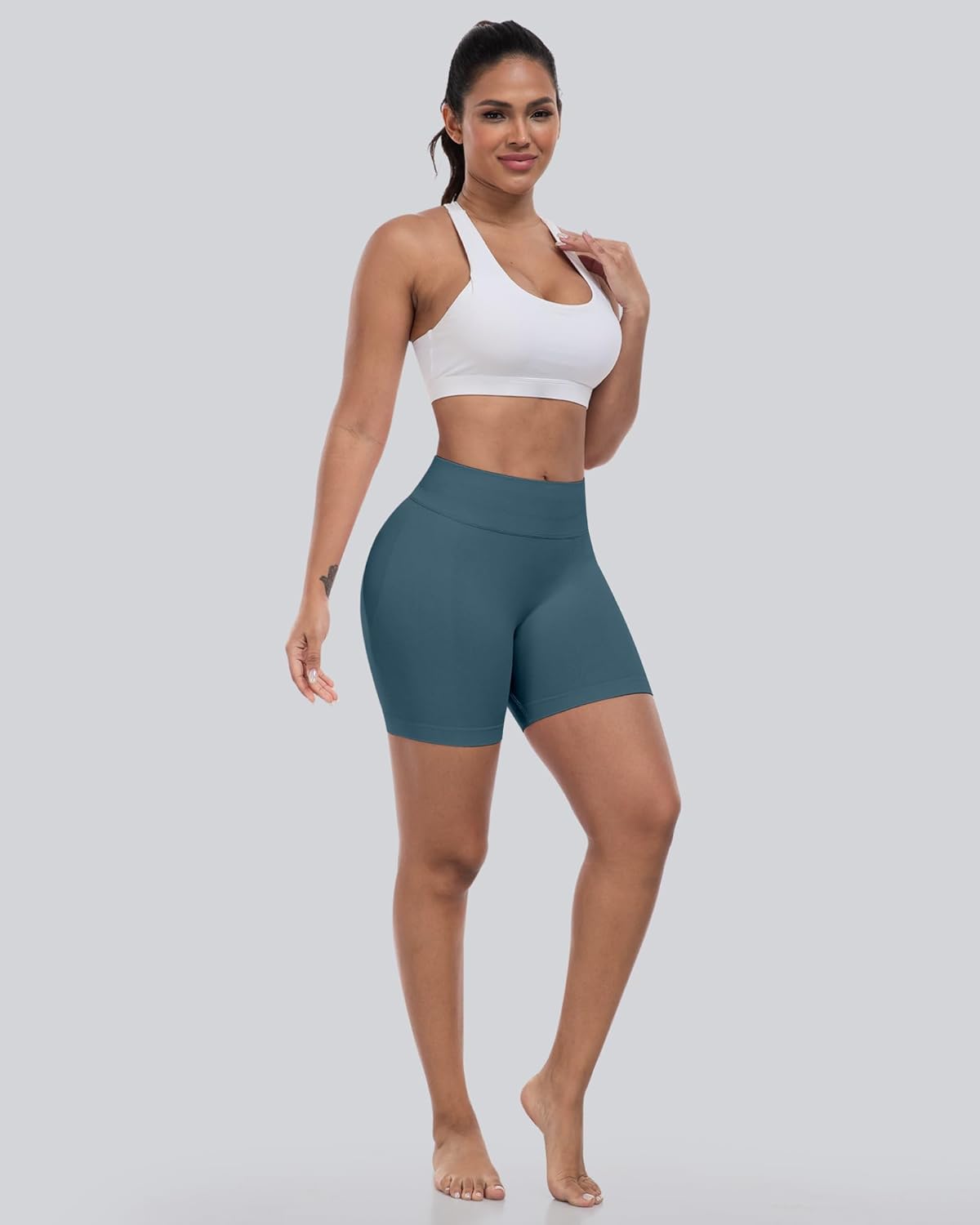 Thumbnail 1 de CHRLEISURE Workout Gym Biker Shorts - High Waisted Scrunch Butt, 4-Piece Seamless Set