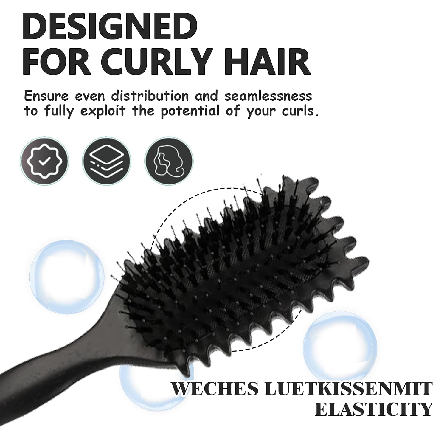 Detalle de Longyier Lockenbürste mit Zinken – Stylingbürste zum Kämmen und Formen von Locken (Schwarz)